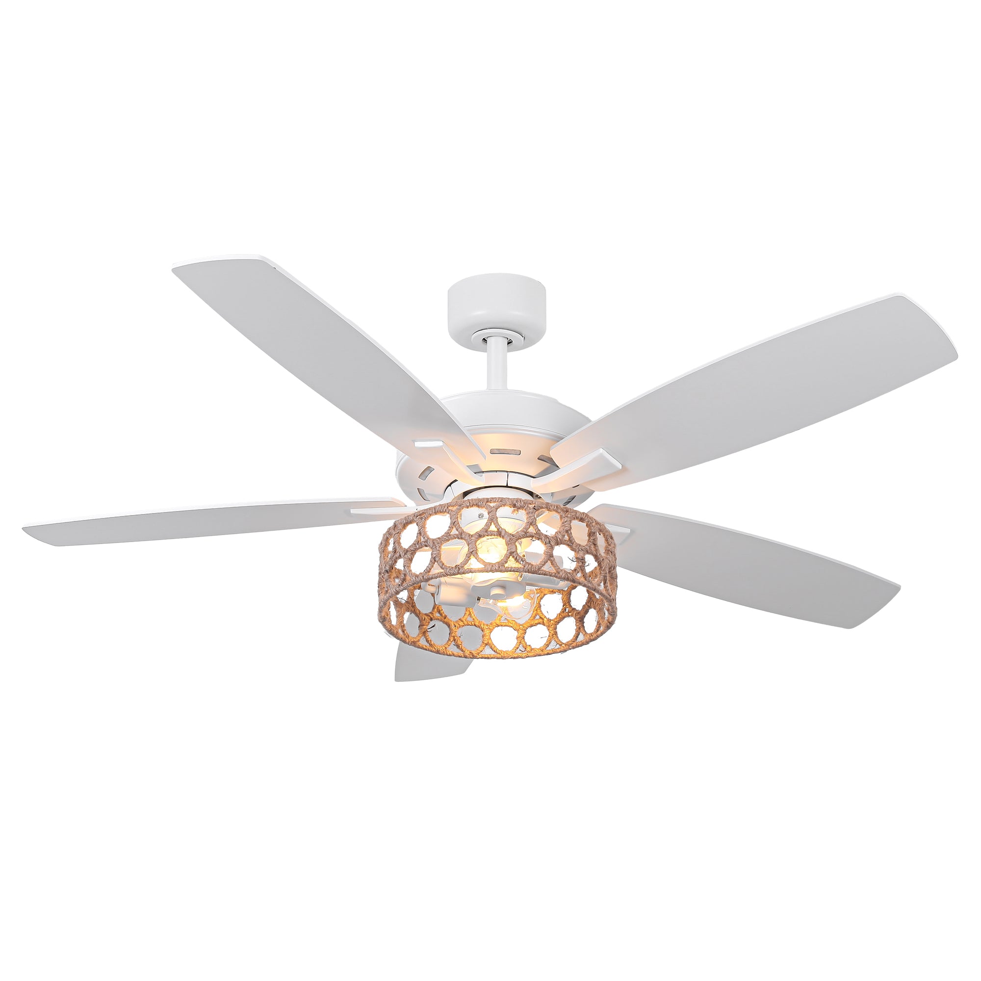 52 Inch Harriet White Farmhouse Ceiling Fan with Light and Remote Control