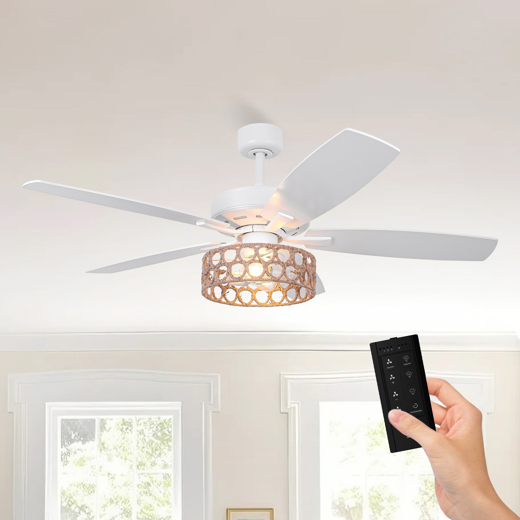 52 Inch Harriet White Farmhouse Ceiling Fan with Light and Remote Control
