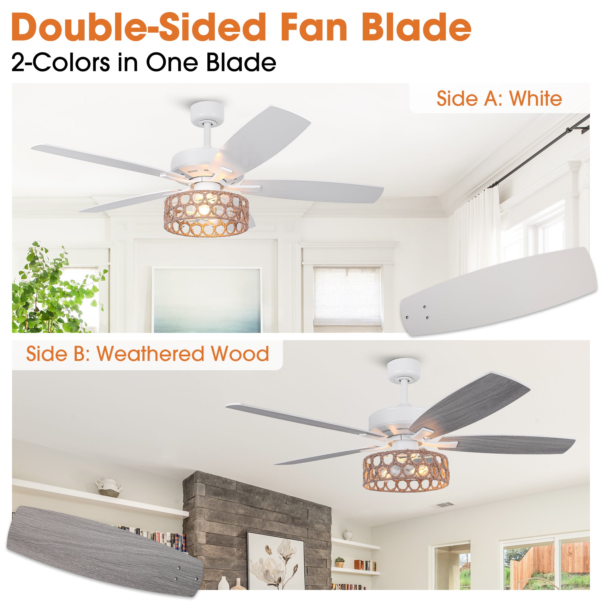 52 Inch Harriet White Farmhouse Ceiling Fan with Light and Remote Control
