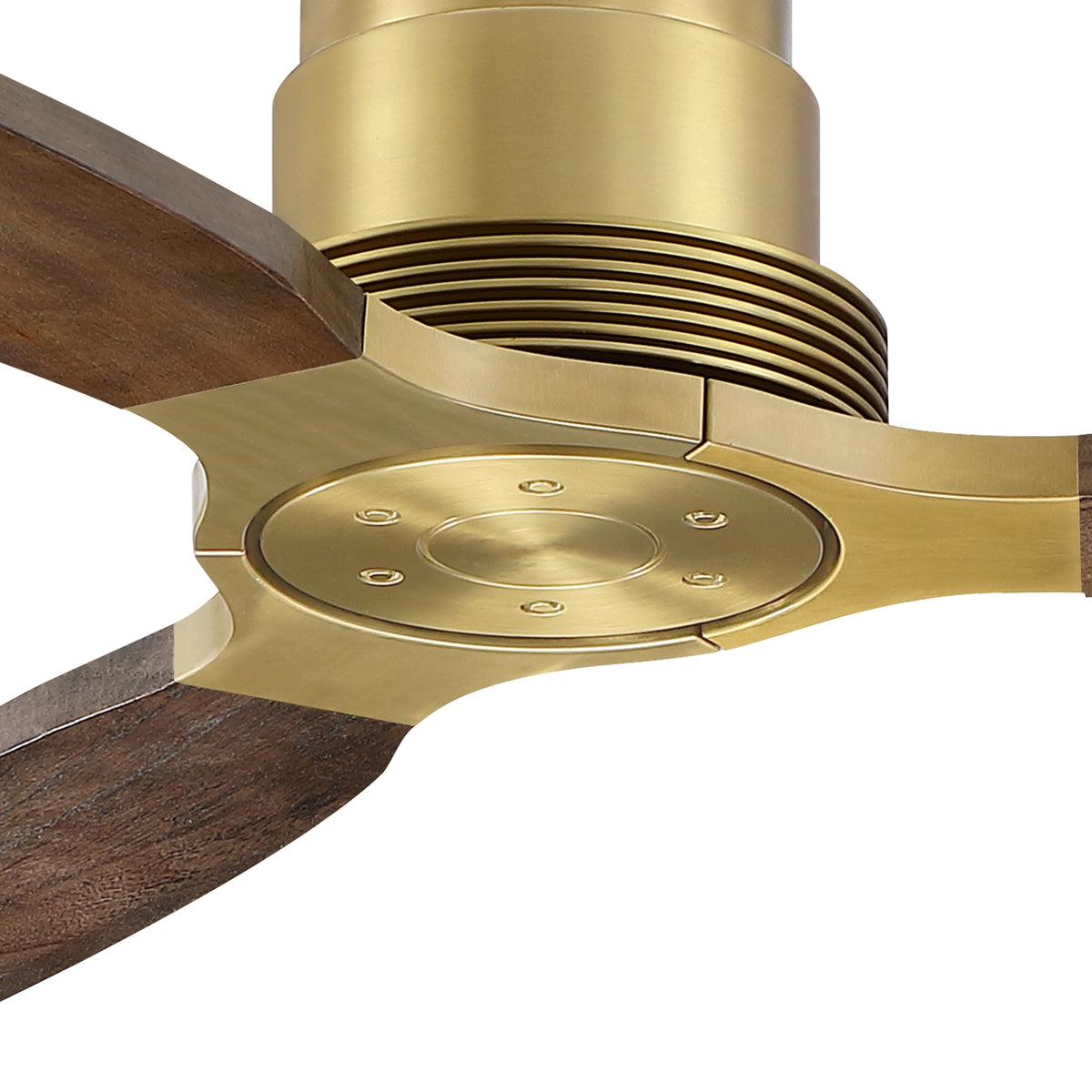 48 Inch Soft Brass Solid Wood Blades Flush Mount Ceiling Fan