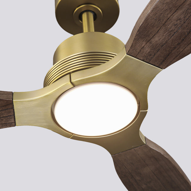 56 Inch Soft Brass Solid Wood Blades LED Ceiling Fan with Remote Control