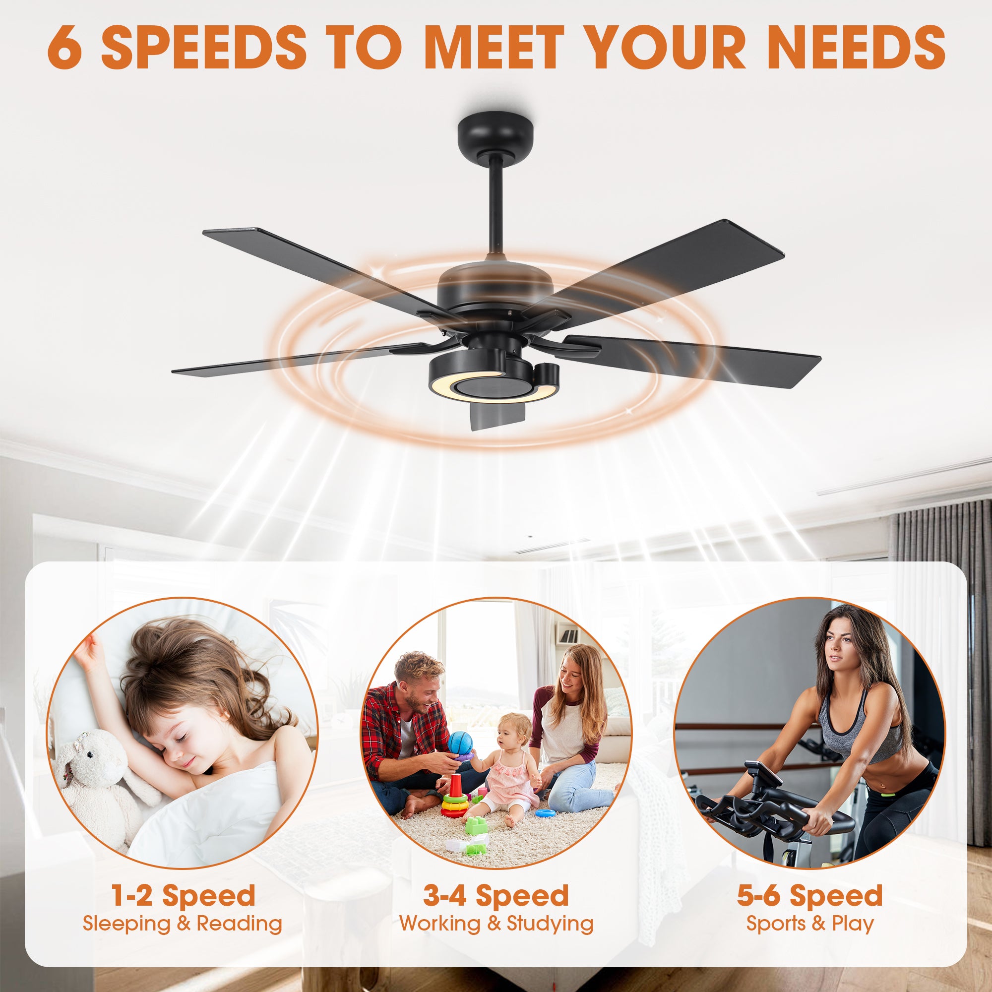 52 Inch Arlen Double-sided Blades Downrod Mount LED Ceiling Fan with Remote Control