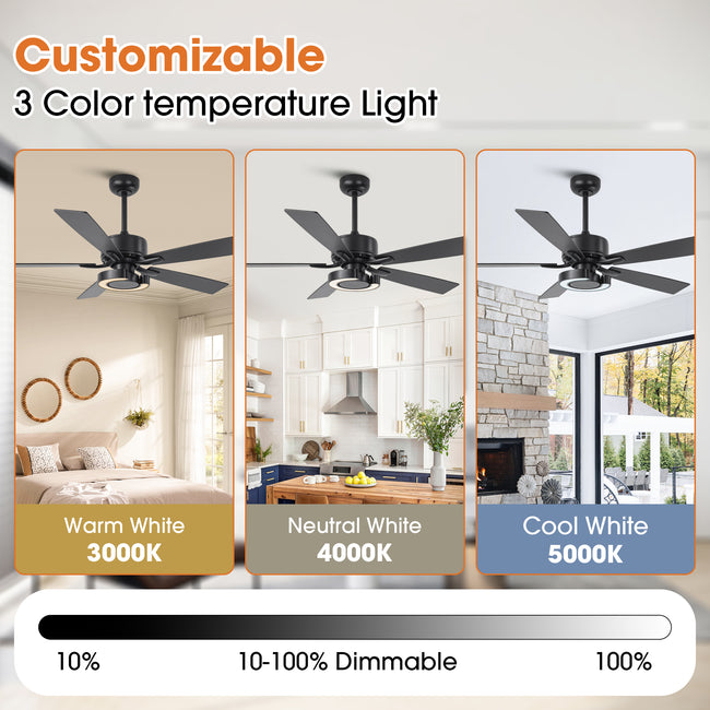 52 Inch Arlen Double-sided Blades Downrod Mount LED Ceiling Fan with Remote Control