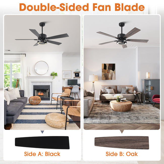 52 Inch Arlen Double-sided Blades Downrod Mount LED Ceiling Fan with Remote Control