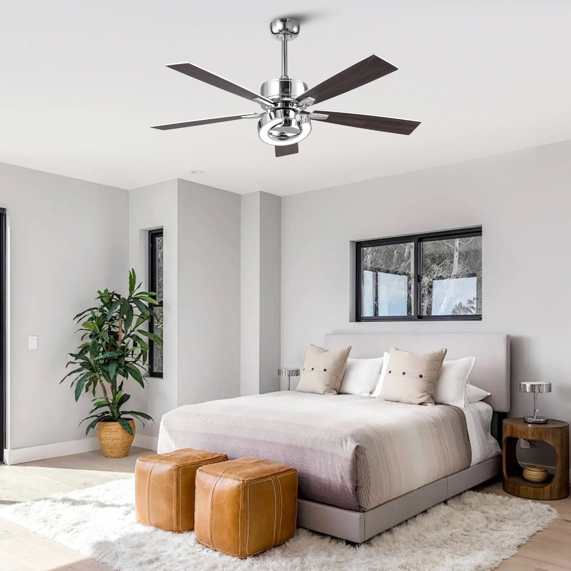 52 Inch Arlen Double-sided Blades Downrod Mount LED Ceiling Fan with Remote Control