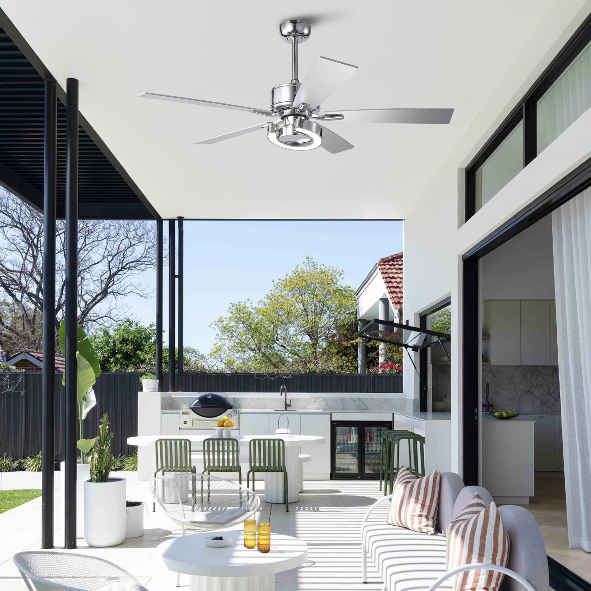 52 Inch Arlen Double-sided Blades Downrod Mount LED Ceiling Fan with Remote Control