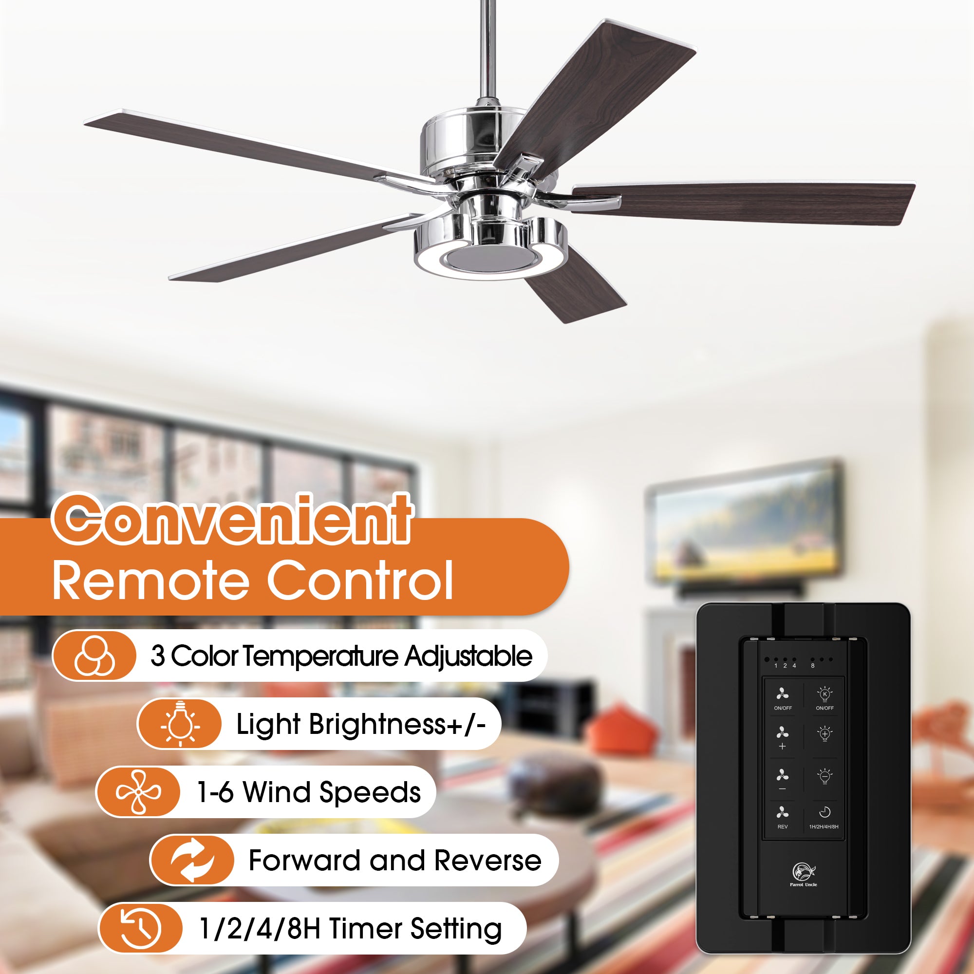 52 Inch Arlen Double-sided Blades Downrod Mount LED Ceiling Fan with Remote Control