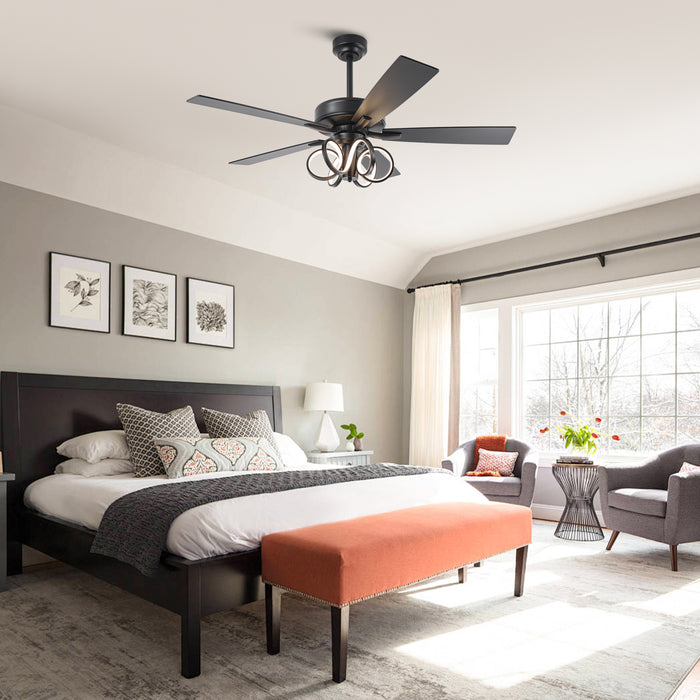 52 Inch Levi Double-sided Blades Downrod Mount LED Ceiling Fan with Remote Control