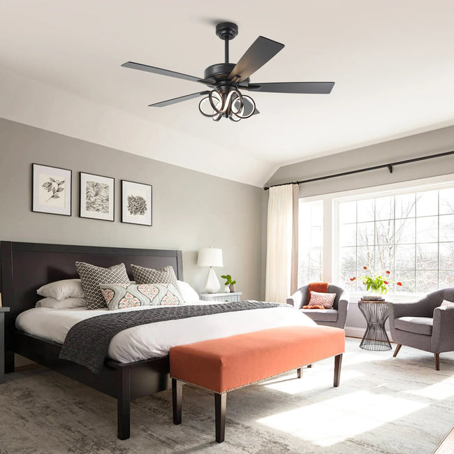 52 Inch Levi Double-sided Blades Downrod Mount LED Ceiling Fan with Remote Control