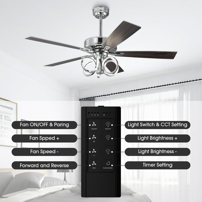 52 Inch Levi Double-sided Blades Downrod Mount LED Ceiling Fan with Remote Control