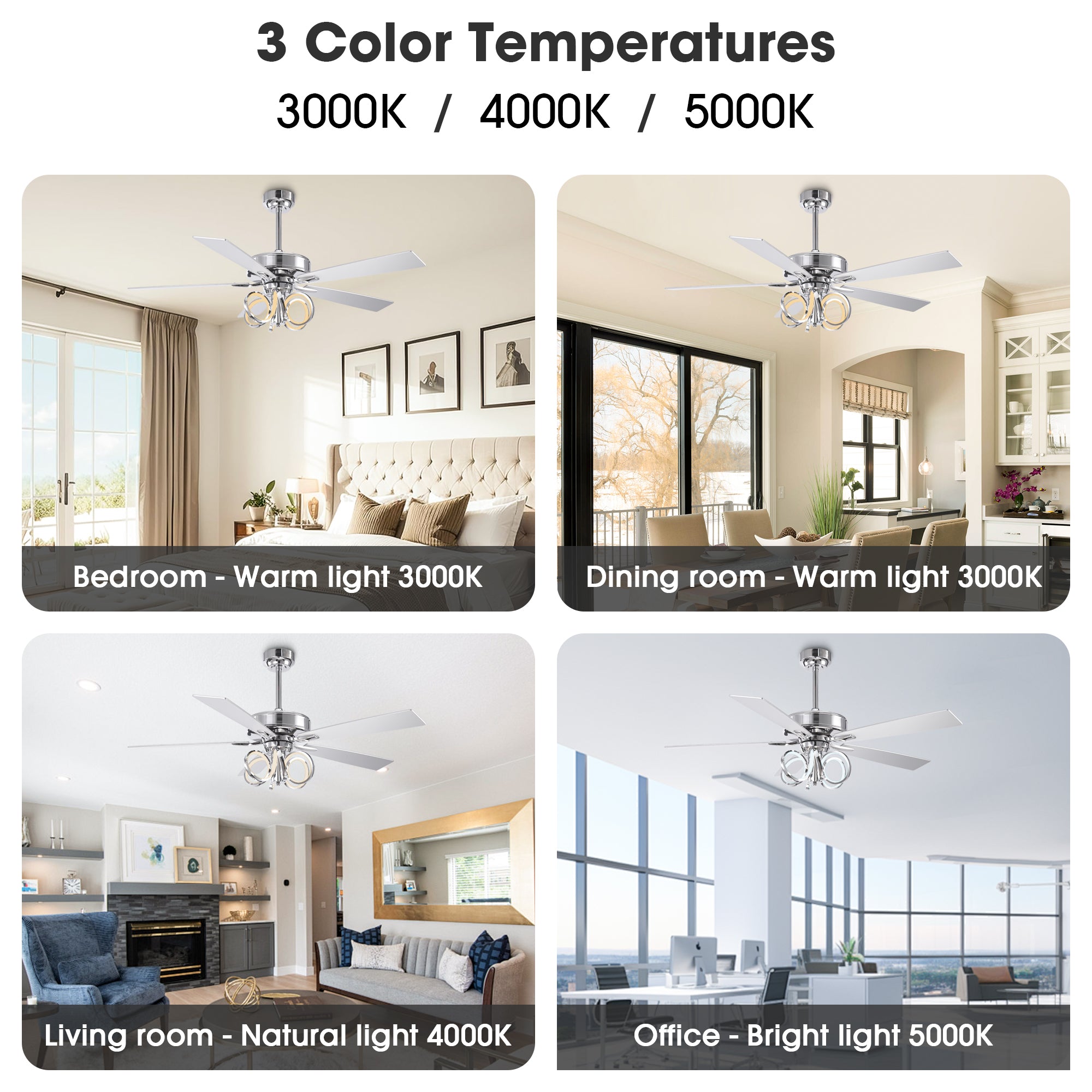 52 Inch Levi Double-sided Blades Downrod Mount LED Ceiling Fan with Remote Control