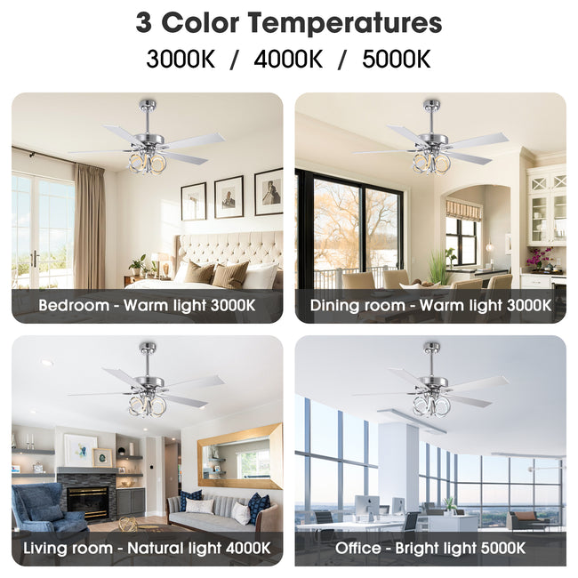 52 Inch Levi Double-sided Blades Downrod Mount LED Ceiling Fan with Remote Control