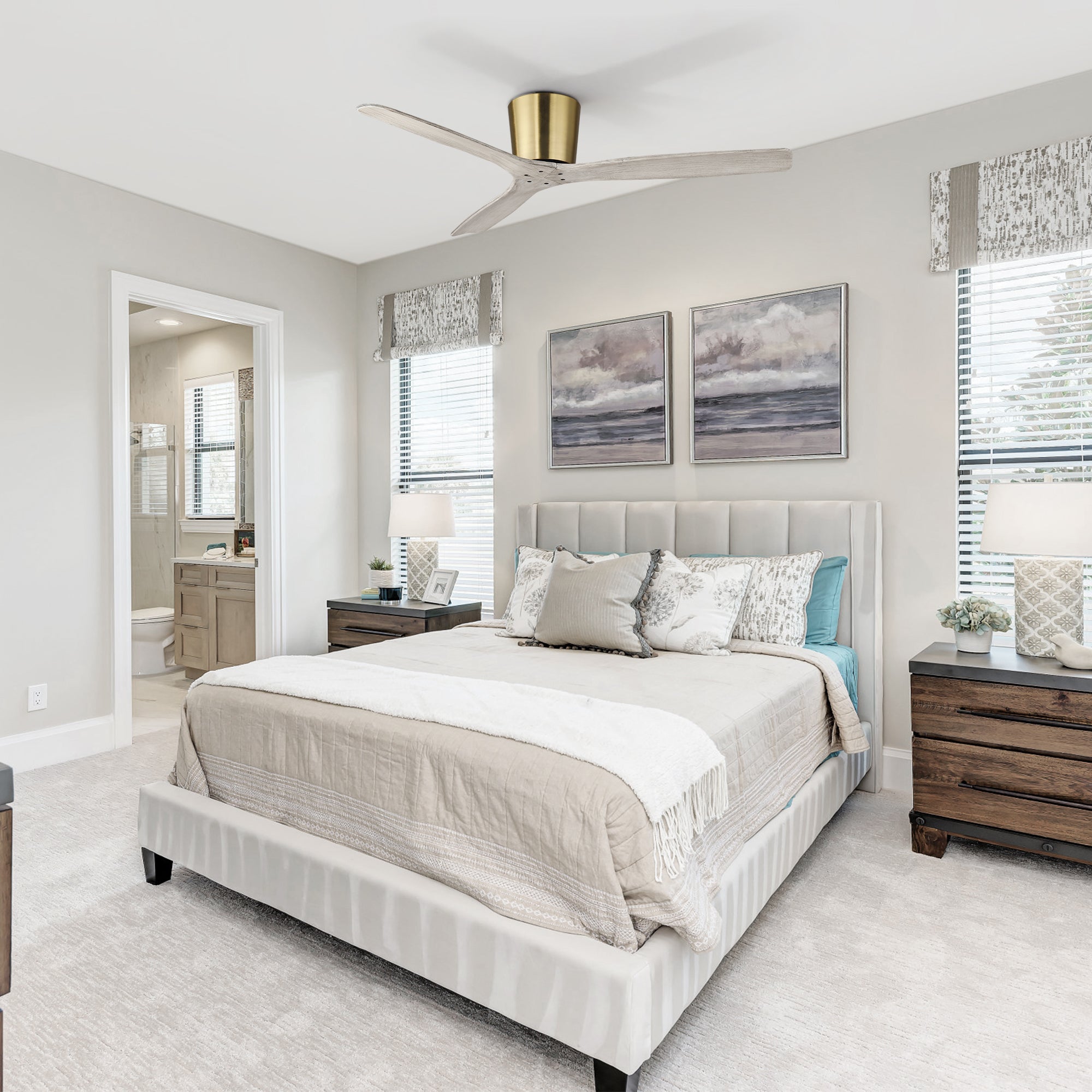 54 Inch Ward Solid Wood Blades Flush Mount Ceiling Fan with Remote Control