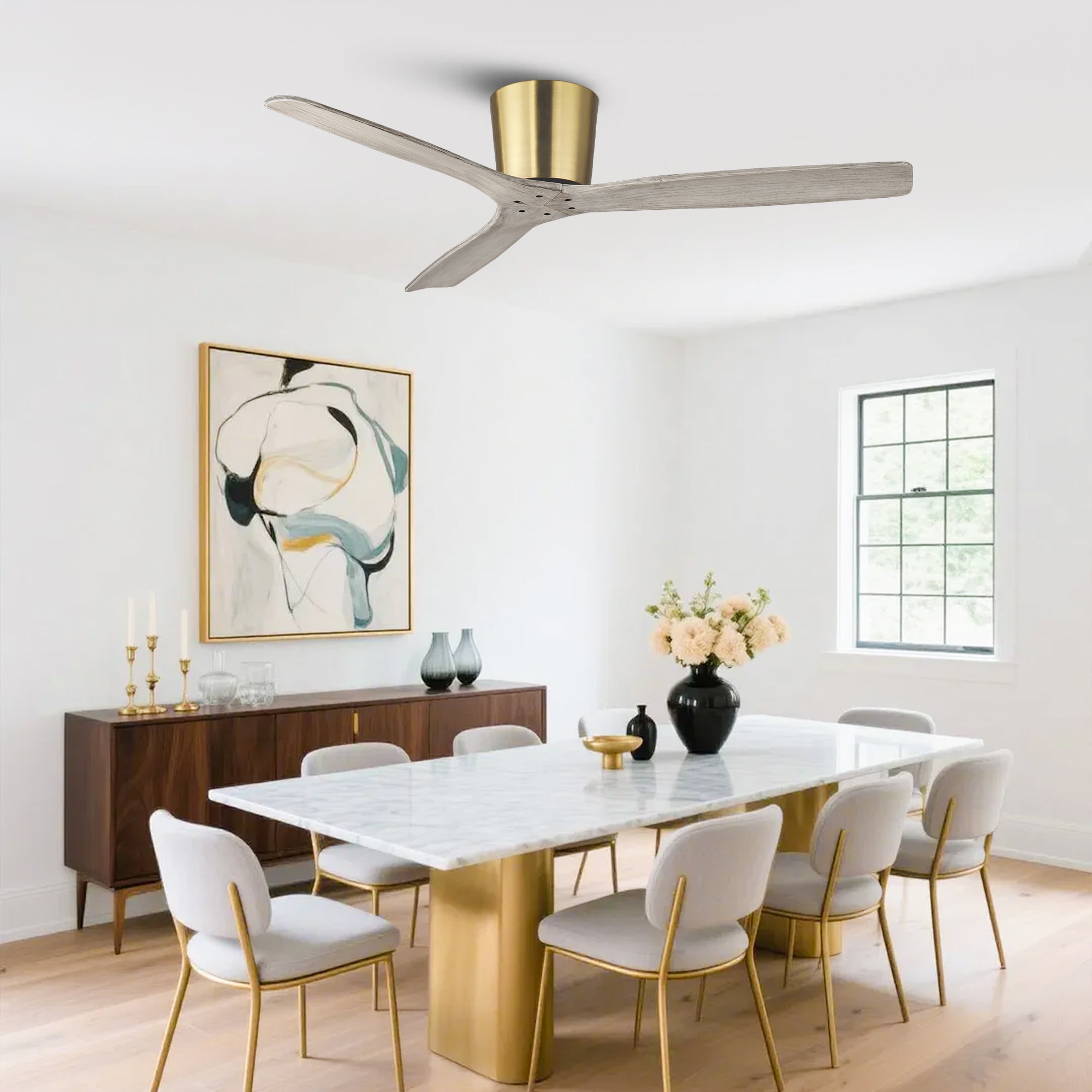 54 Inch Ward Solid Wood Blades Flush Mount Ceiling Fan with Remote Control