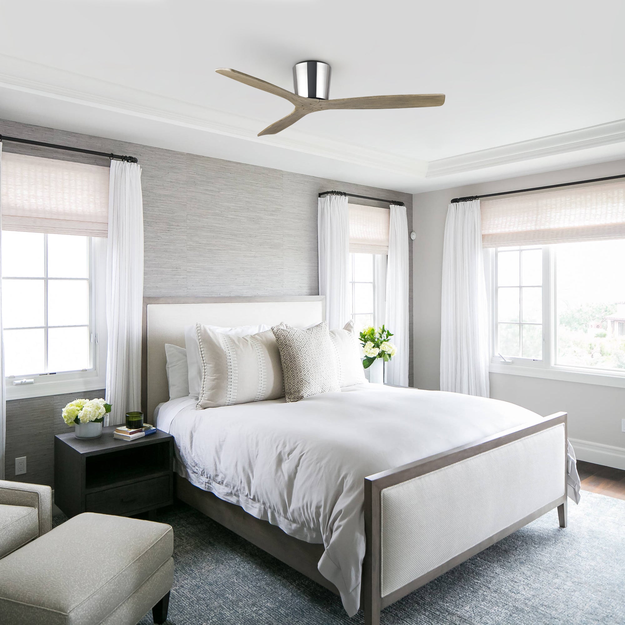 54 Inch Ward Solid Wood Blades Flush Mount Ceiling Fan with Remote Control