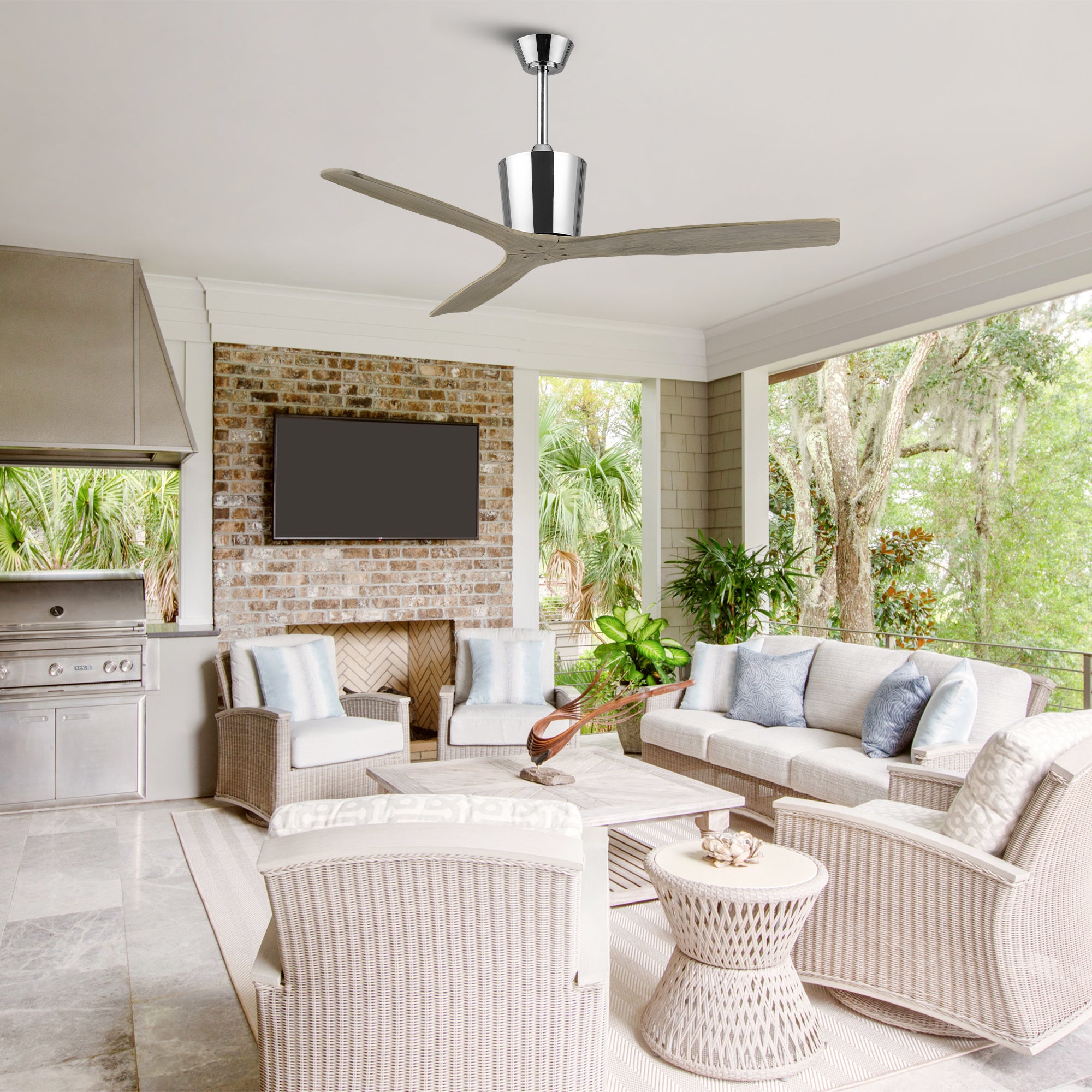 54 Inch Dylan Solid Wood Blades Downrod Mount Ceiling Fan with Remote Control