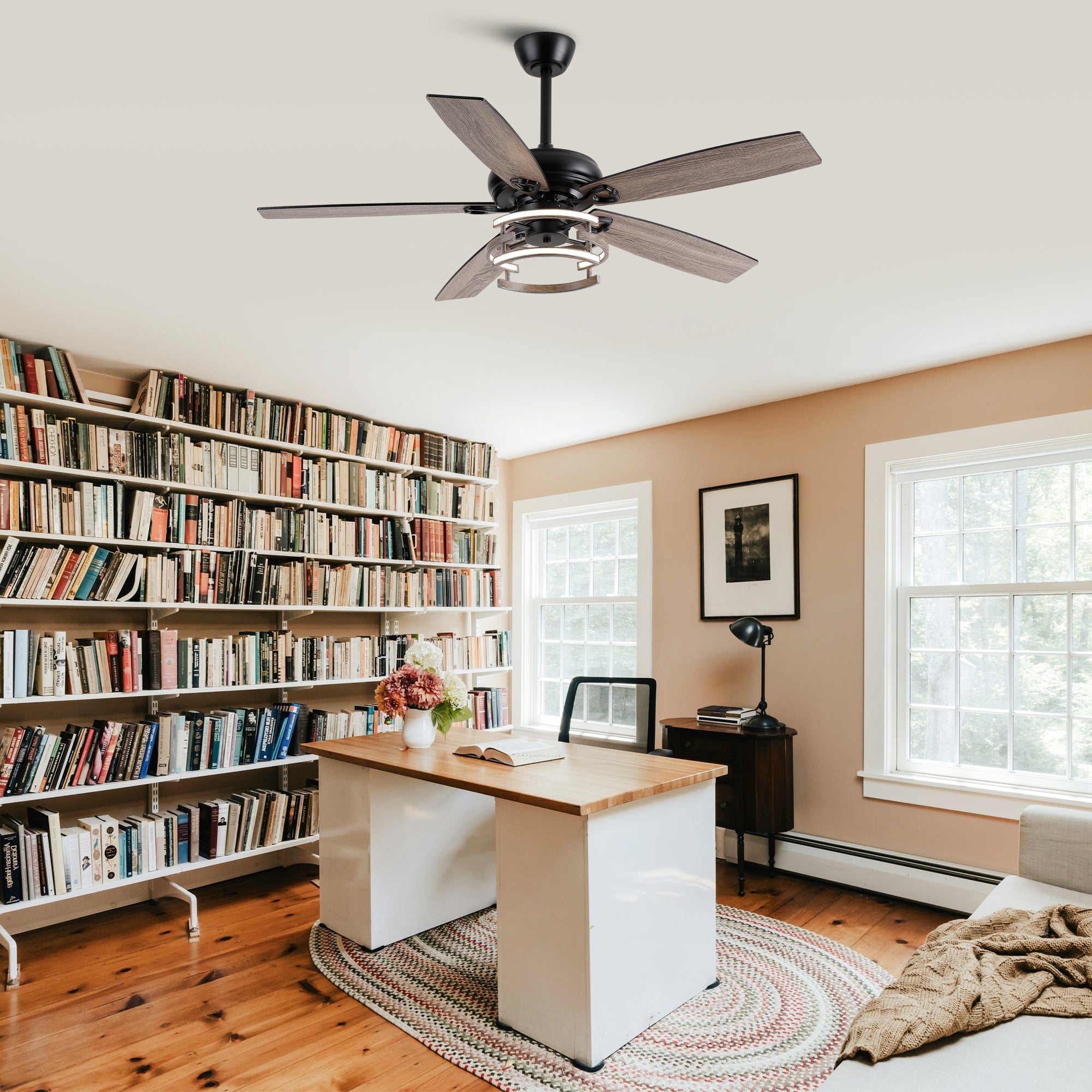 52 Inch Rita Double-sided Blades Downrod Mount LED Ceiling Fan with Remote Control