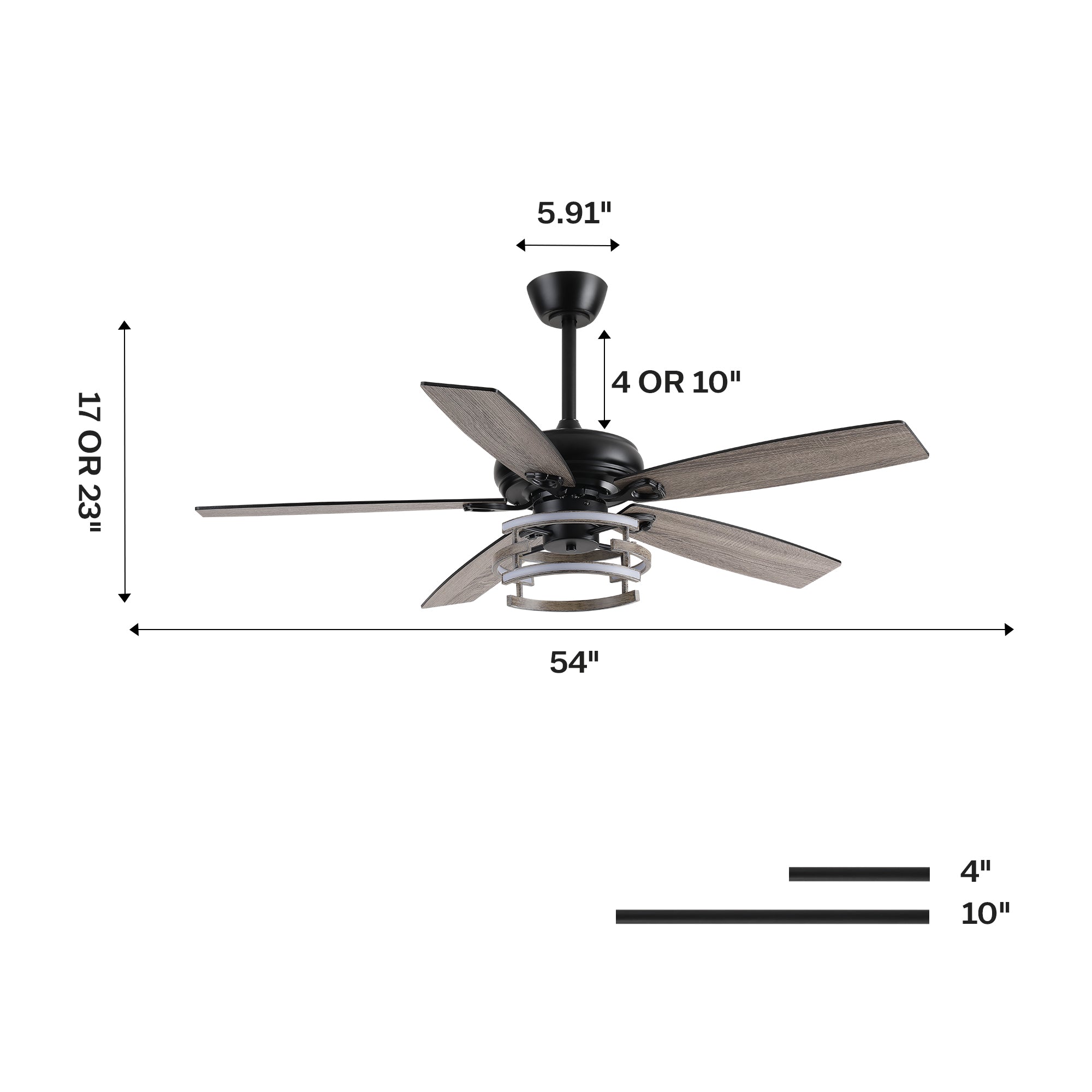 52 Inch Rita Double-sided Blades Downrod Mount LED Ceiling Fan with Remote Control