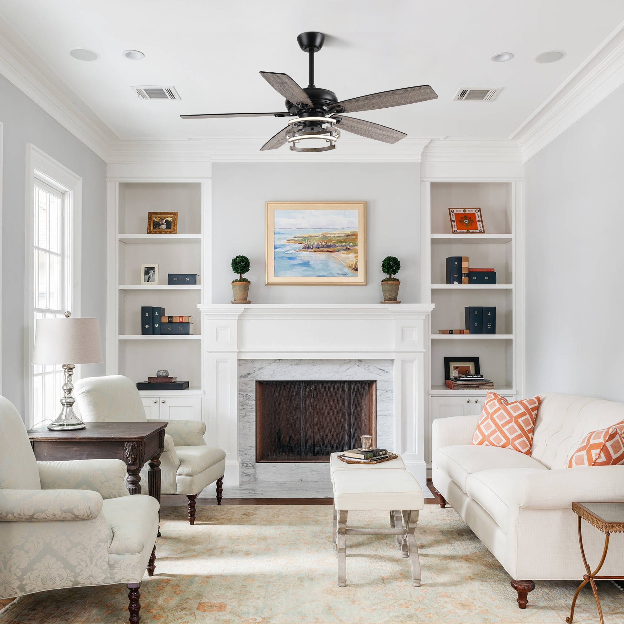 52 Inch Rita Double-sided Blades Downrod Mount LED Ceiling Fan with Remote Control