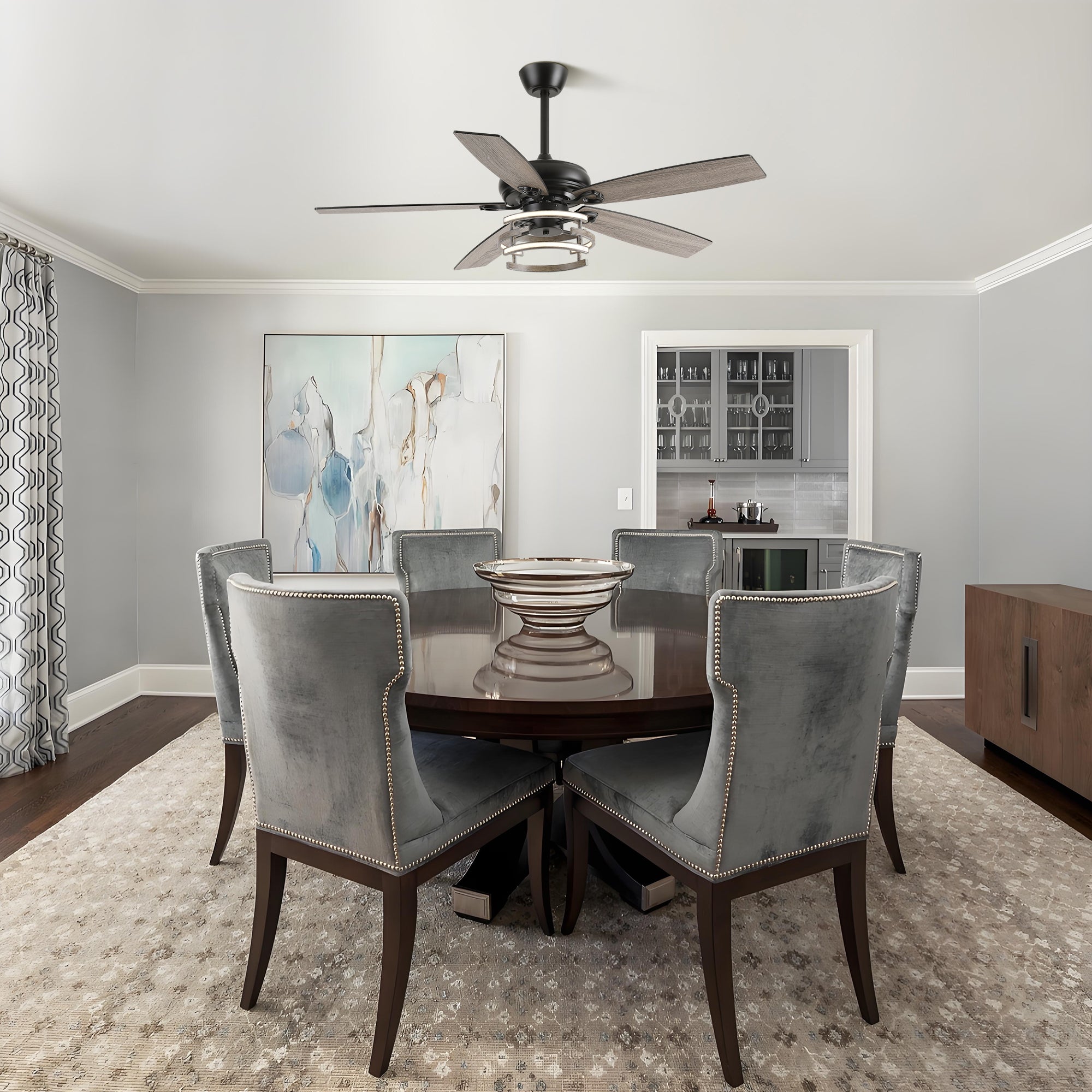 52 Inch Rita Double-sided Blades Downrod Mount LED Ceiling Fan with Remote Control