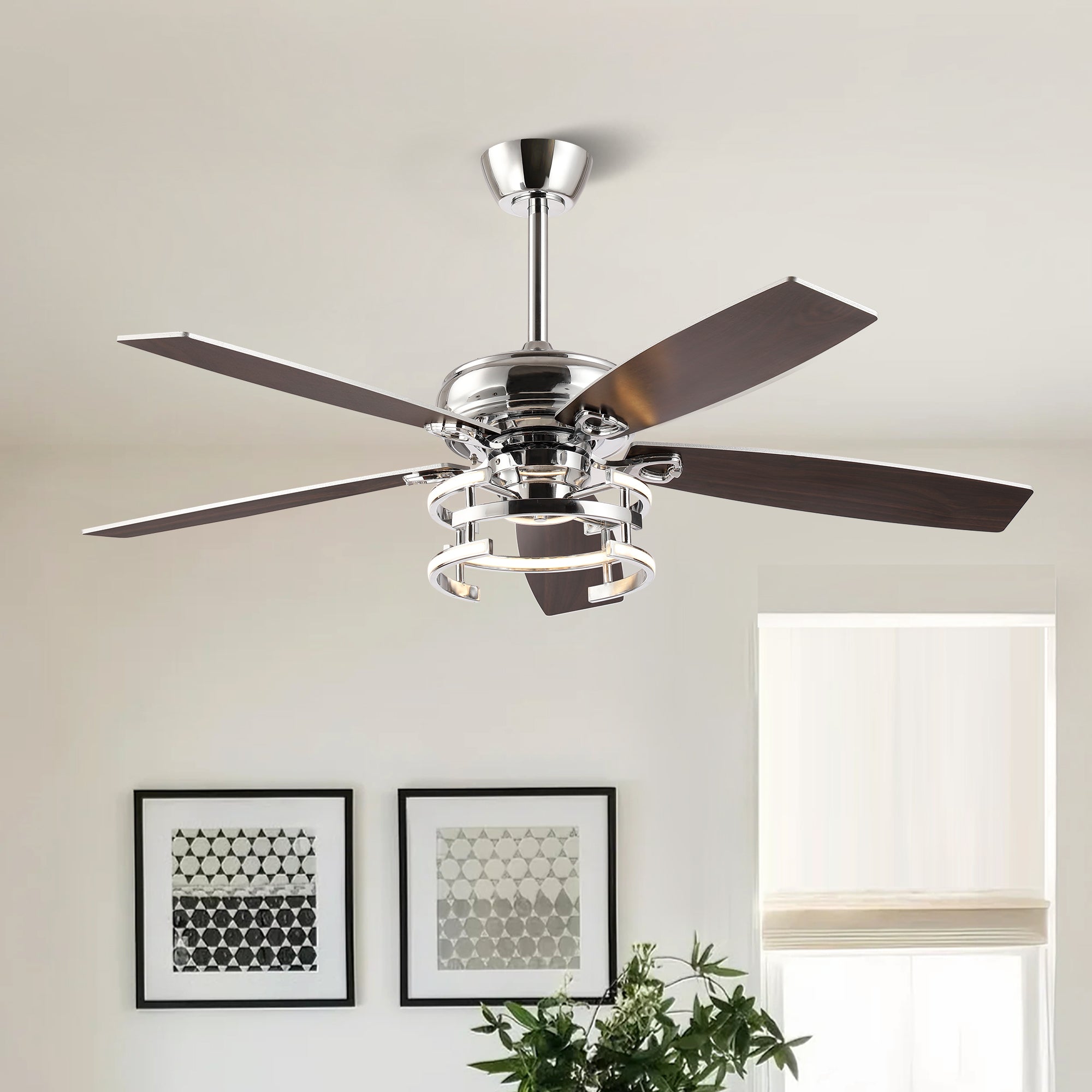 52 Inch Rita Double-sided Blades Downrod Mount LED Ceiling Fan with Remote Control