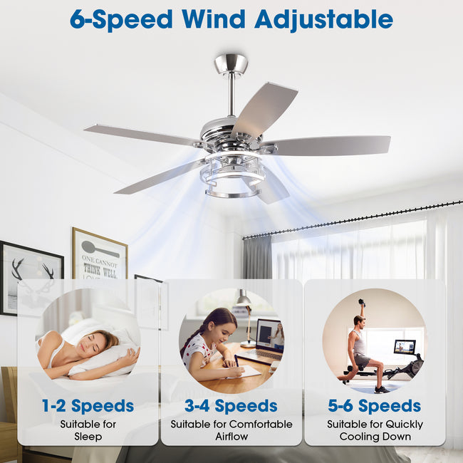 52 Inch Rita Double-sided Blades Downrod Mount LED Ceiling Fan with Remote Control