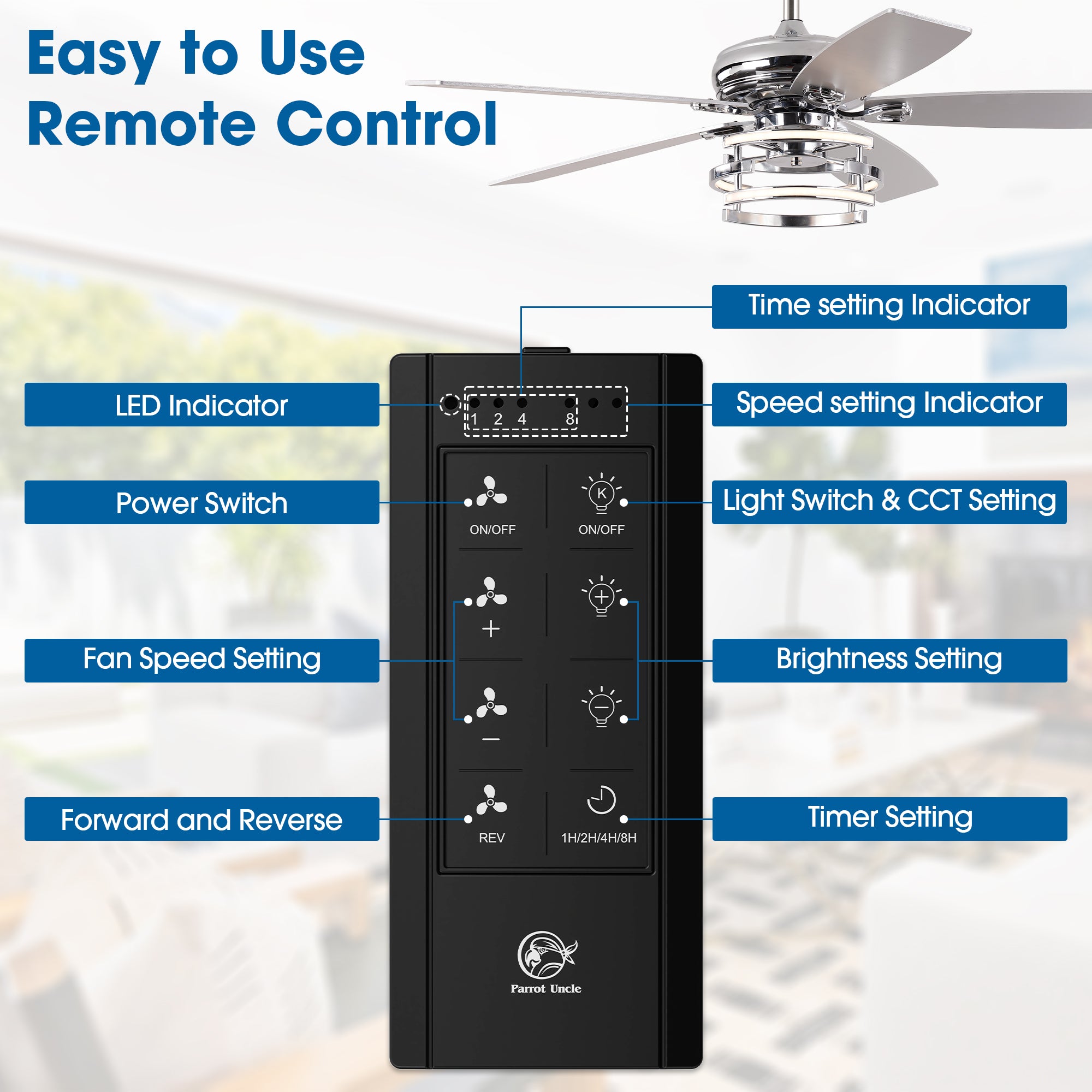 52 Inch Rita Double-sided Blades Downrod Mount LED Ceiling Fan with Remote Control