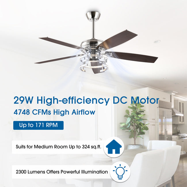 52 Inch Rita Double-sided Blades Downrod Mount LED Ceiling Fan with Remote Control