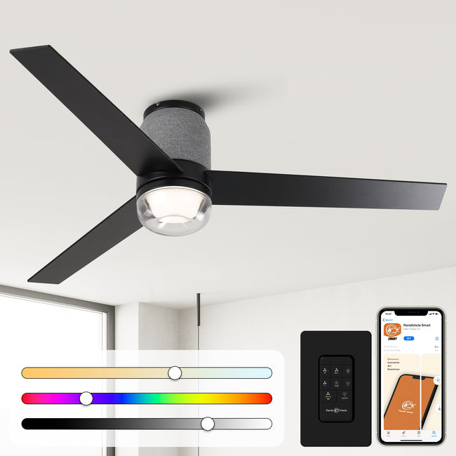 52 Inch Pearl Black RGB LED Smart Fan with Remote App and Voice Control
