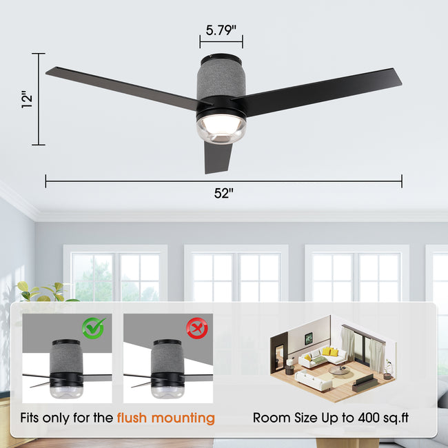 52 Inch Pearl Black RGB LED Smart Fan with Remote App and Voice Control