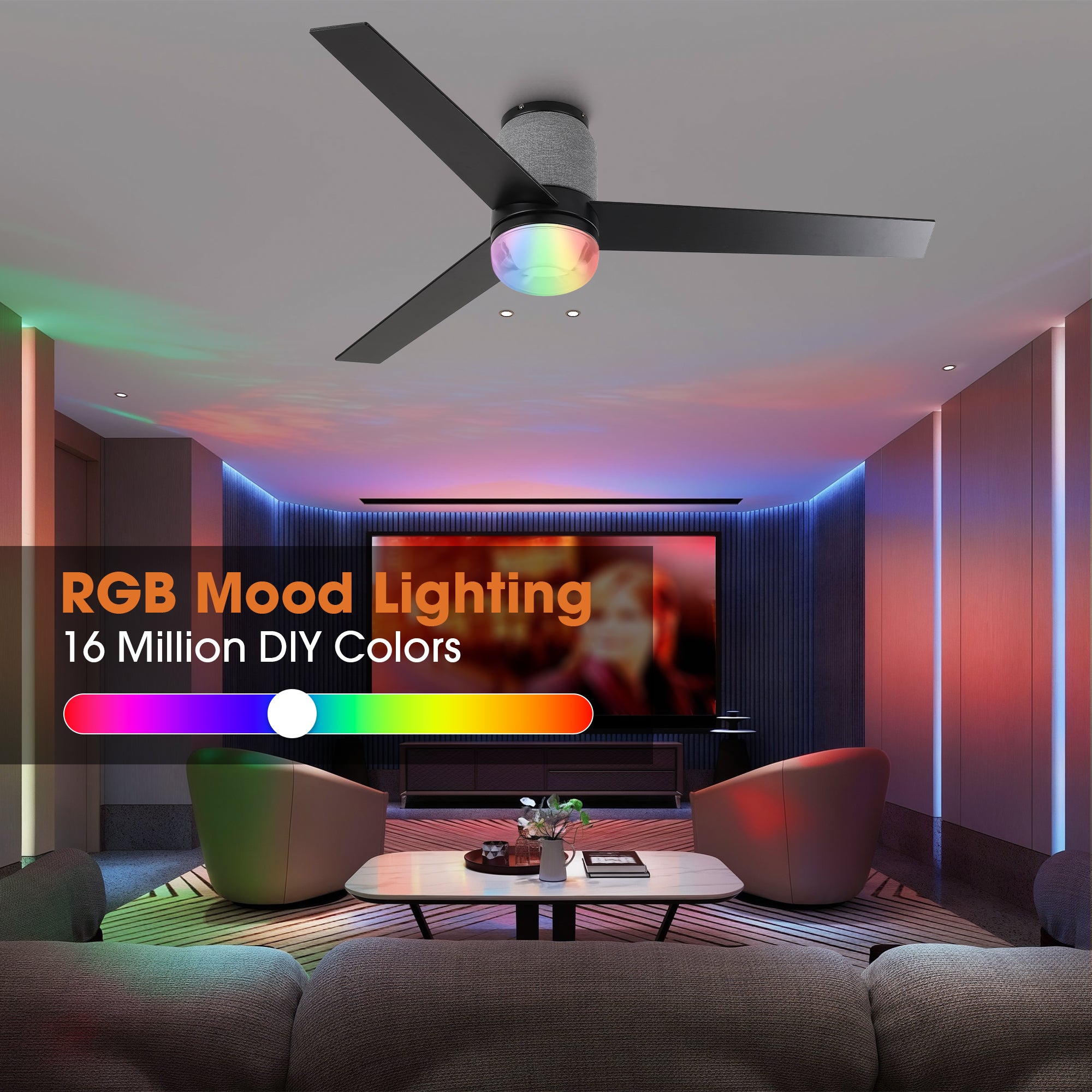 52 Inch Pearl Black RGB LED Smart Fan with Remote App and Voice Control