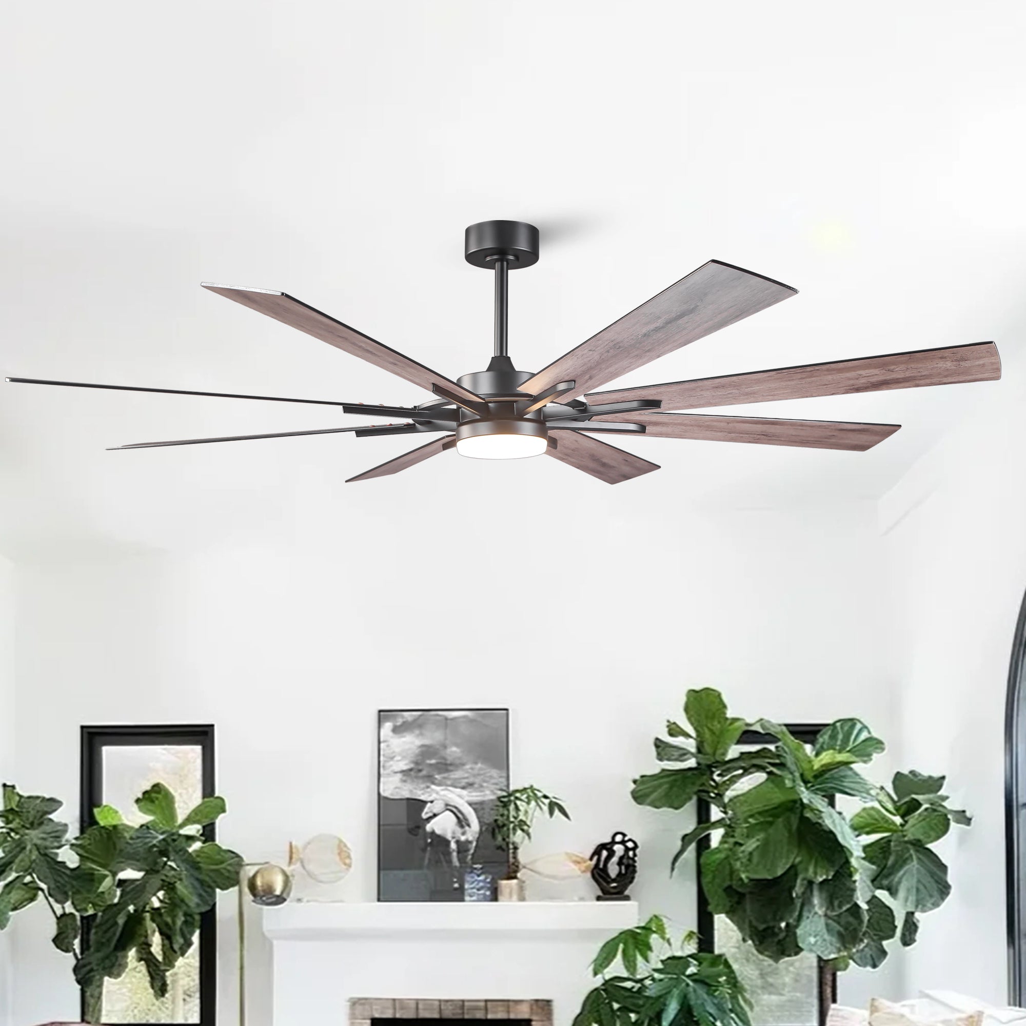 60 Inch 72 Inch Windmill Downrod Mount LED Ceiling Fan with Remote and APP Control