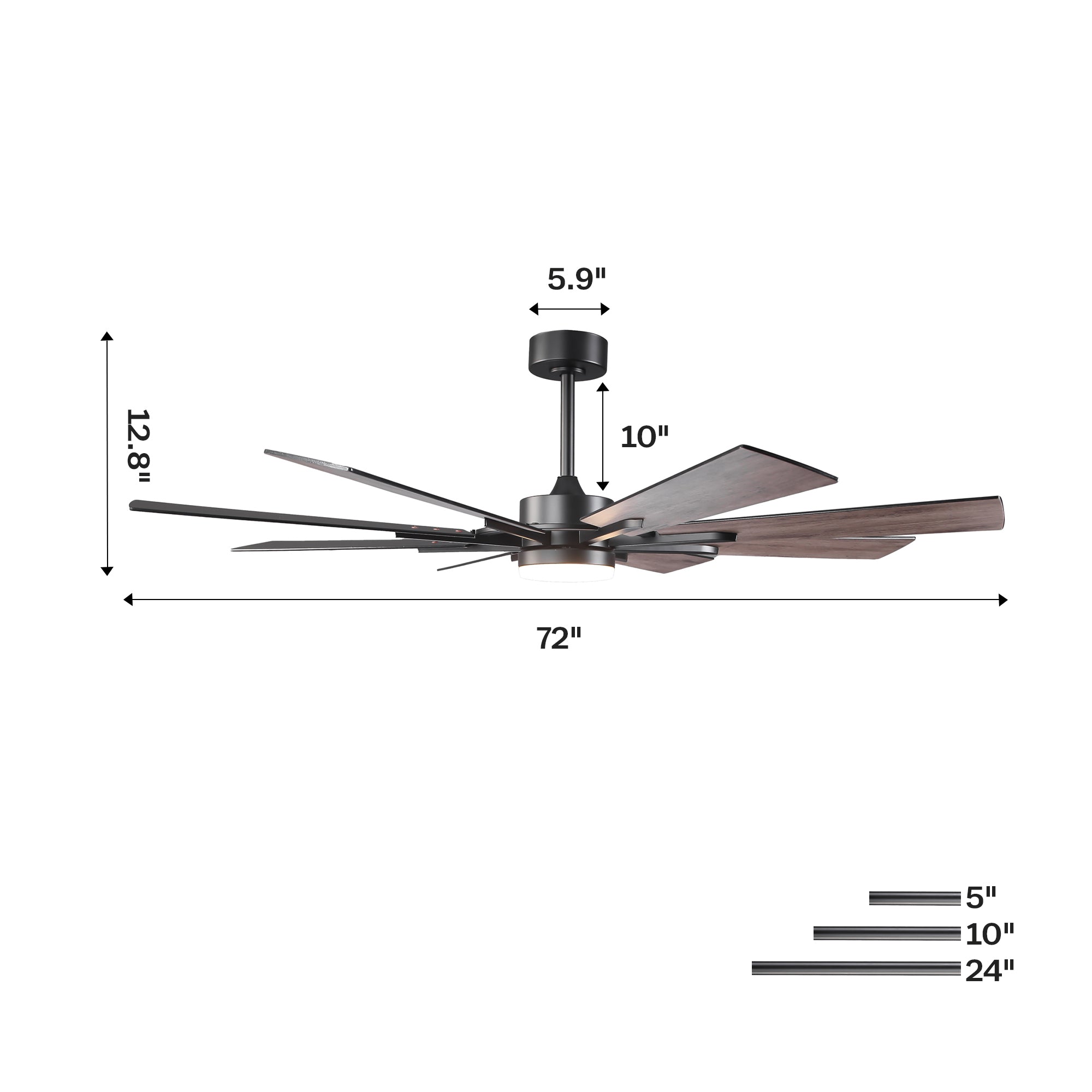 60 Inch 72 Inch Windmill Downrod Mount LED Ceiling Fan with Remote and APP Control