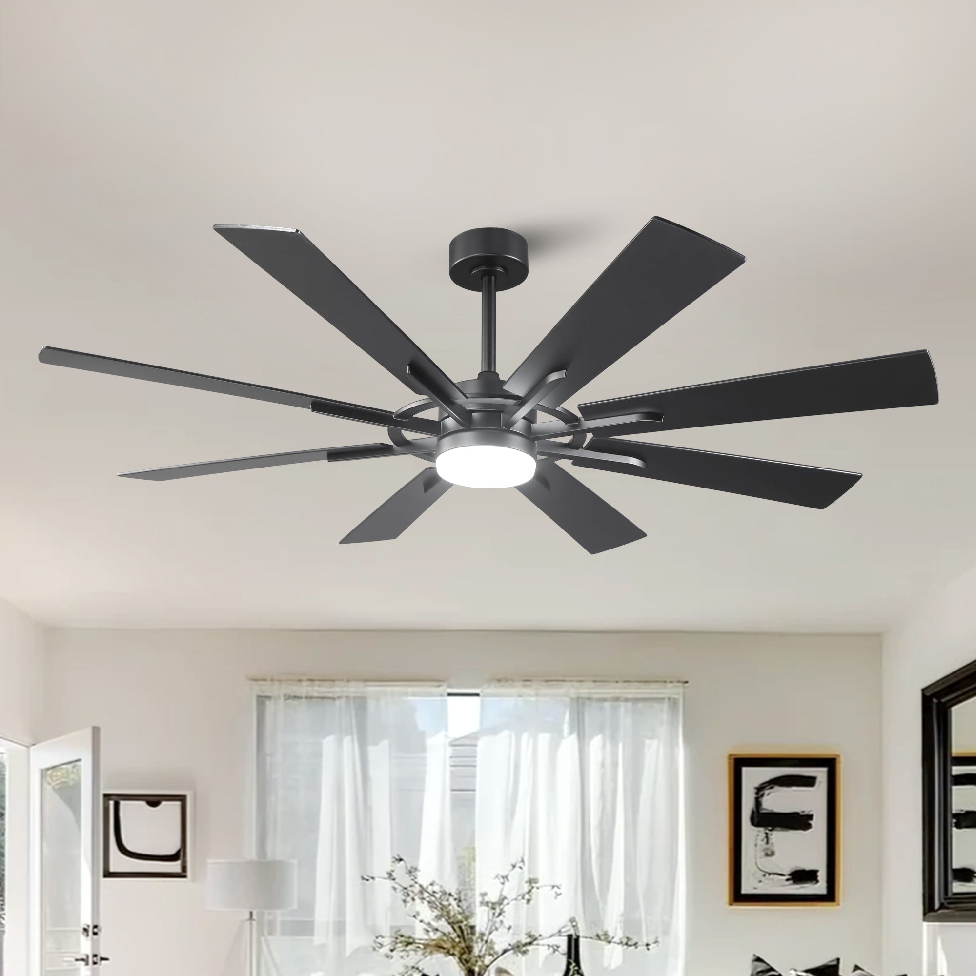 60 Inch 72 Inch Windmill Downrod Mount LED Ceiling Fan with Remote and APP Control