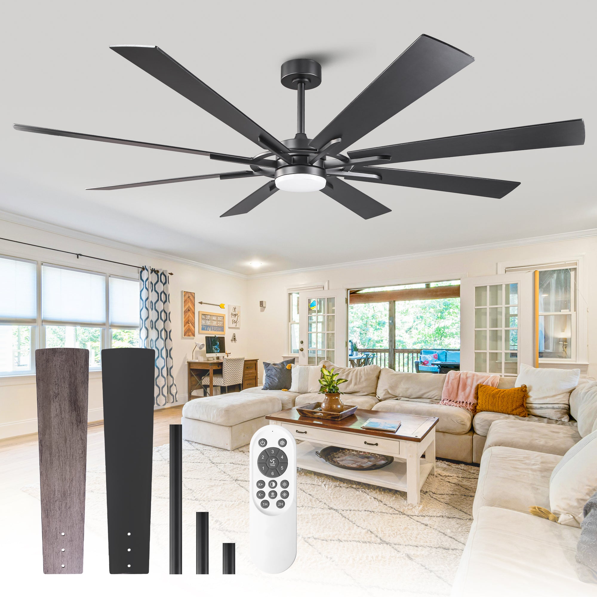60 Inch 72 Inch Windmill Downrod Mount LED Ceiling Fan with Remote and APP Control