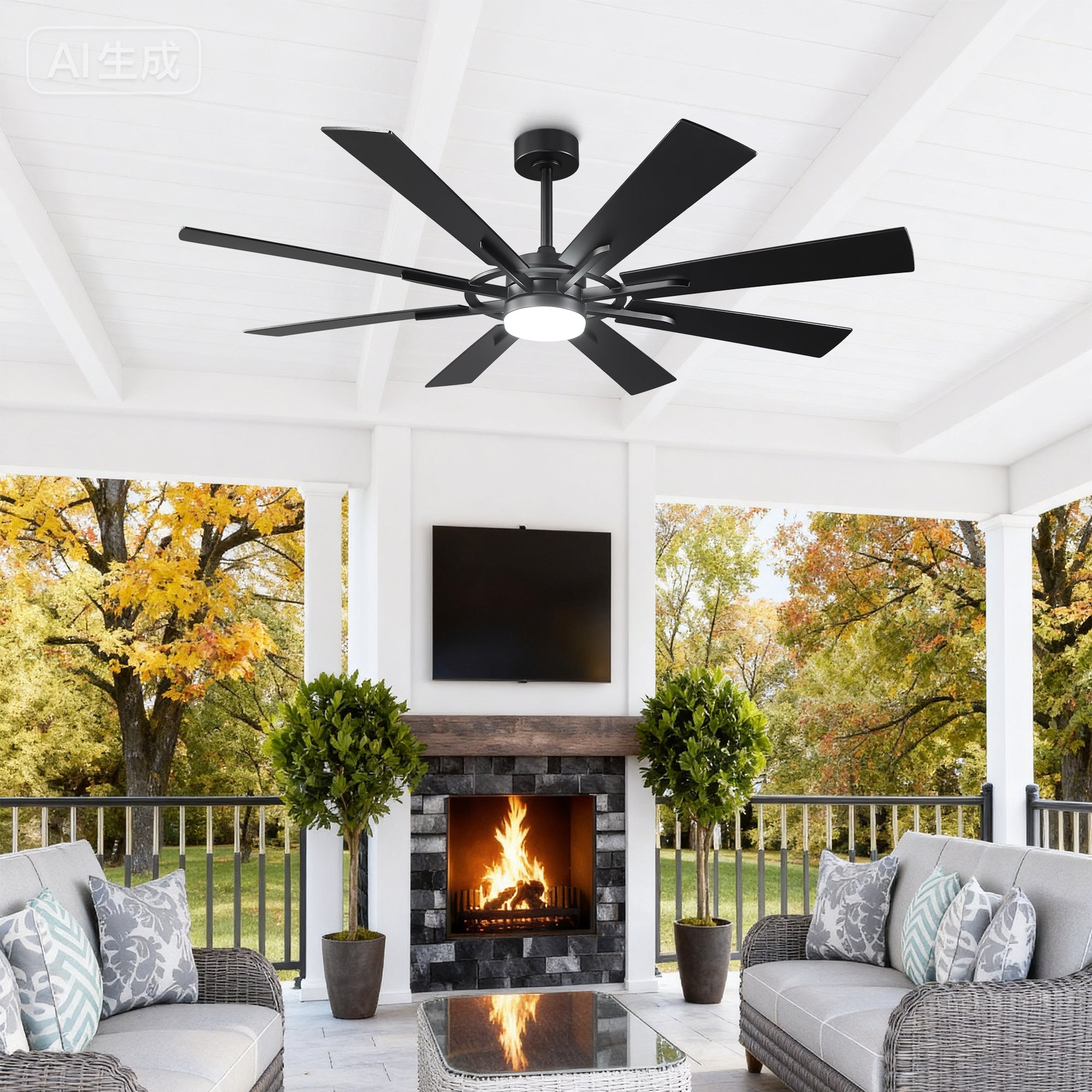 60 Inch 72 Inch Windmill Downrod Mount LED Ceiling Fan with Remote and APP Control