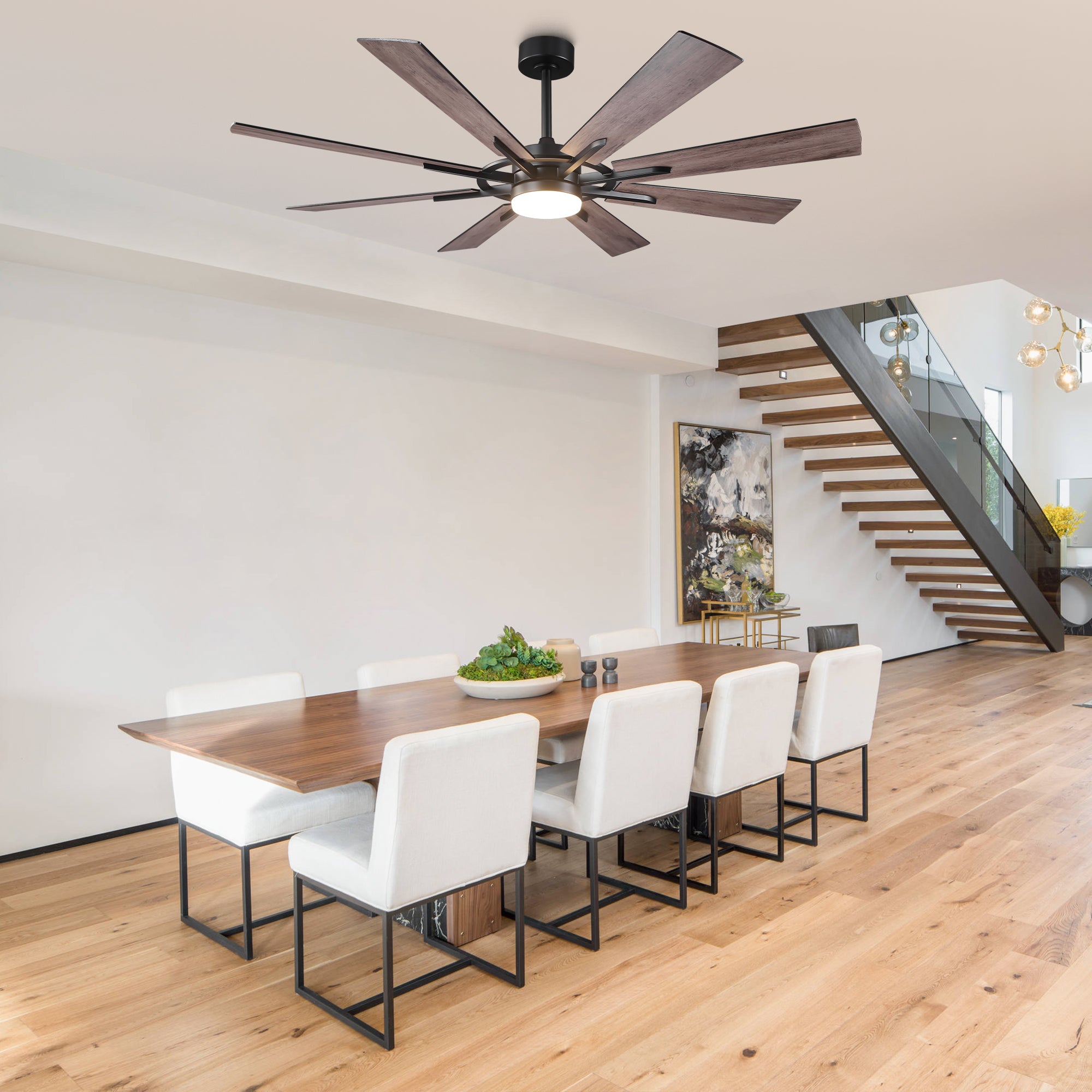 60 Inch 72 Inch Windmill Downrod Mount LED Ceiling Fan with Remote and APP Control