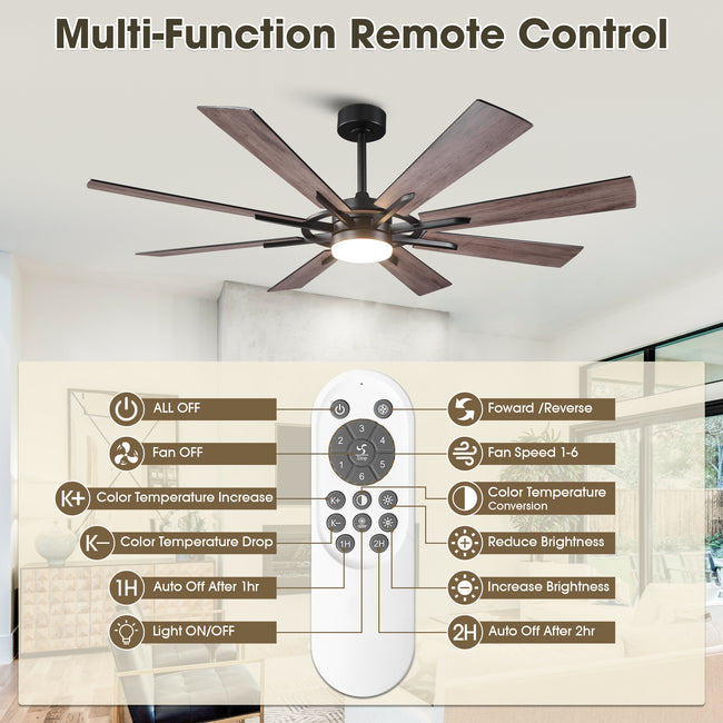 60 Inch 72 Inch Windmill Downrod Mount LED Ceiling Fan with Remote and APP Control