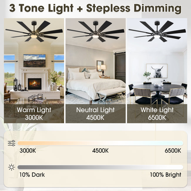 60 Inch 72 Inch Windmill Downrod Mount LED Ceiling Fan with Remote and APP Control
