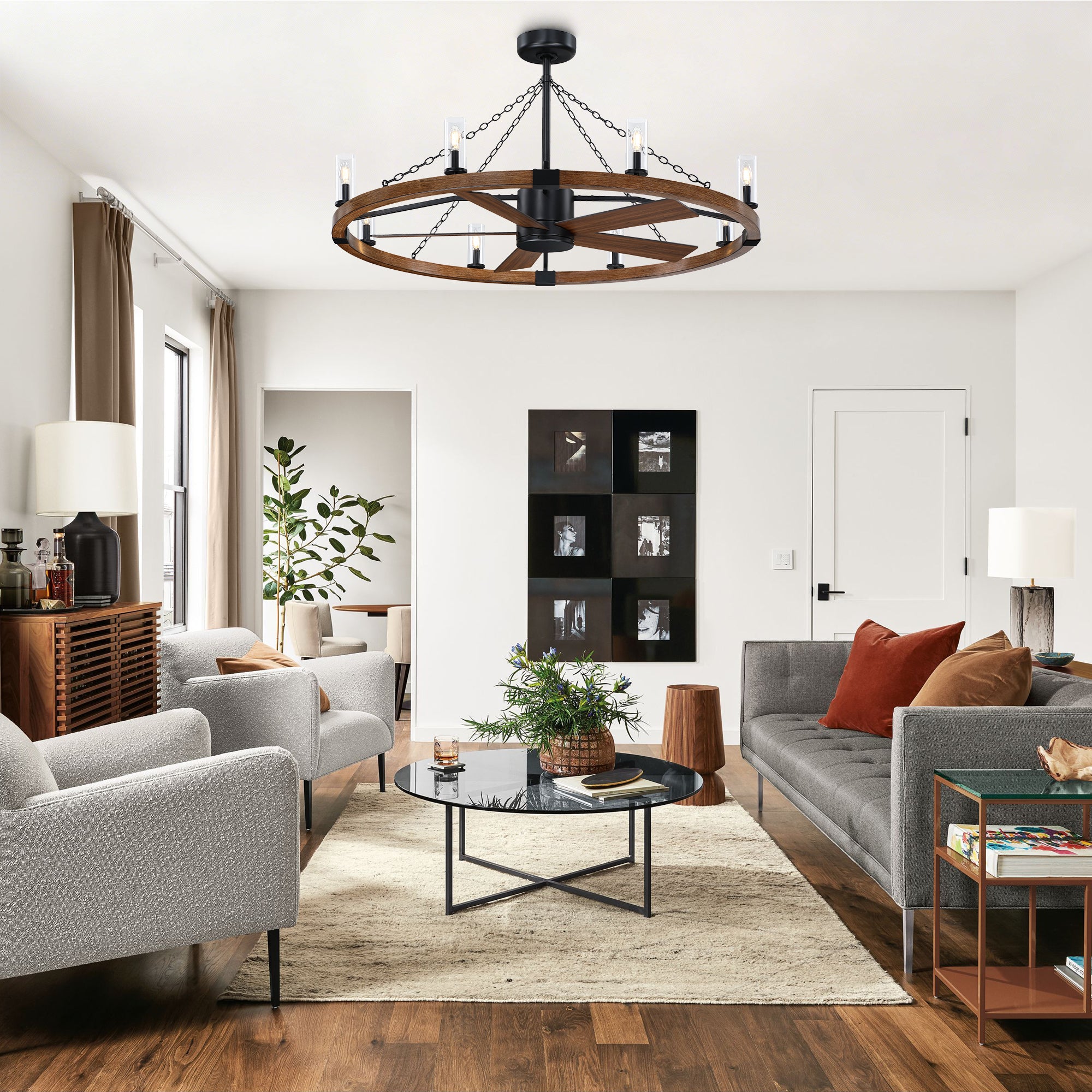 52 Inch Amelia Black Industrial Fandelier with Light and Remote Control