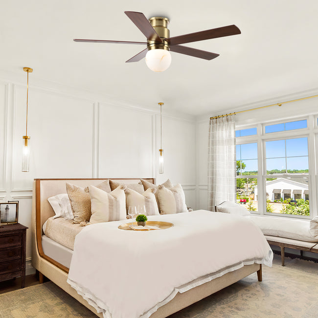 52 Inch Fanny Double-sided Blades Flush Mount LED Ceiling Fan with Remote Control