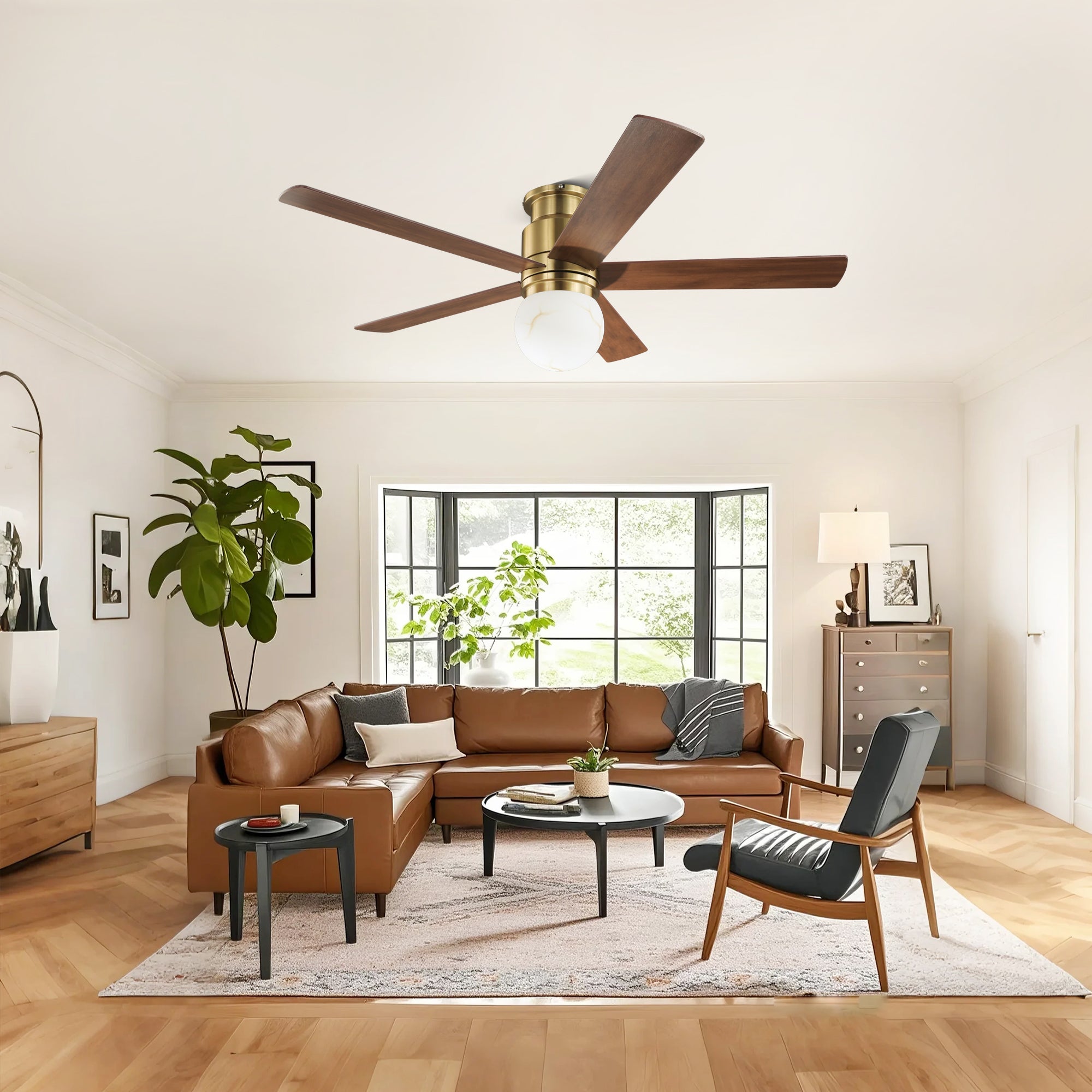 52 Inch Fanny Double-sided Blades Flush Mount LED Ceiling Fan with Remote Control