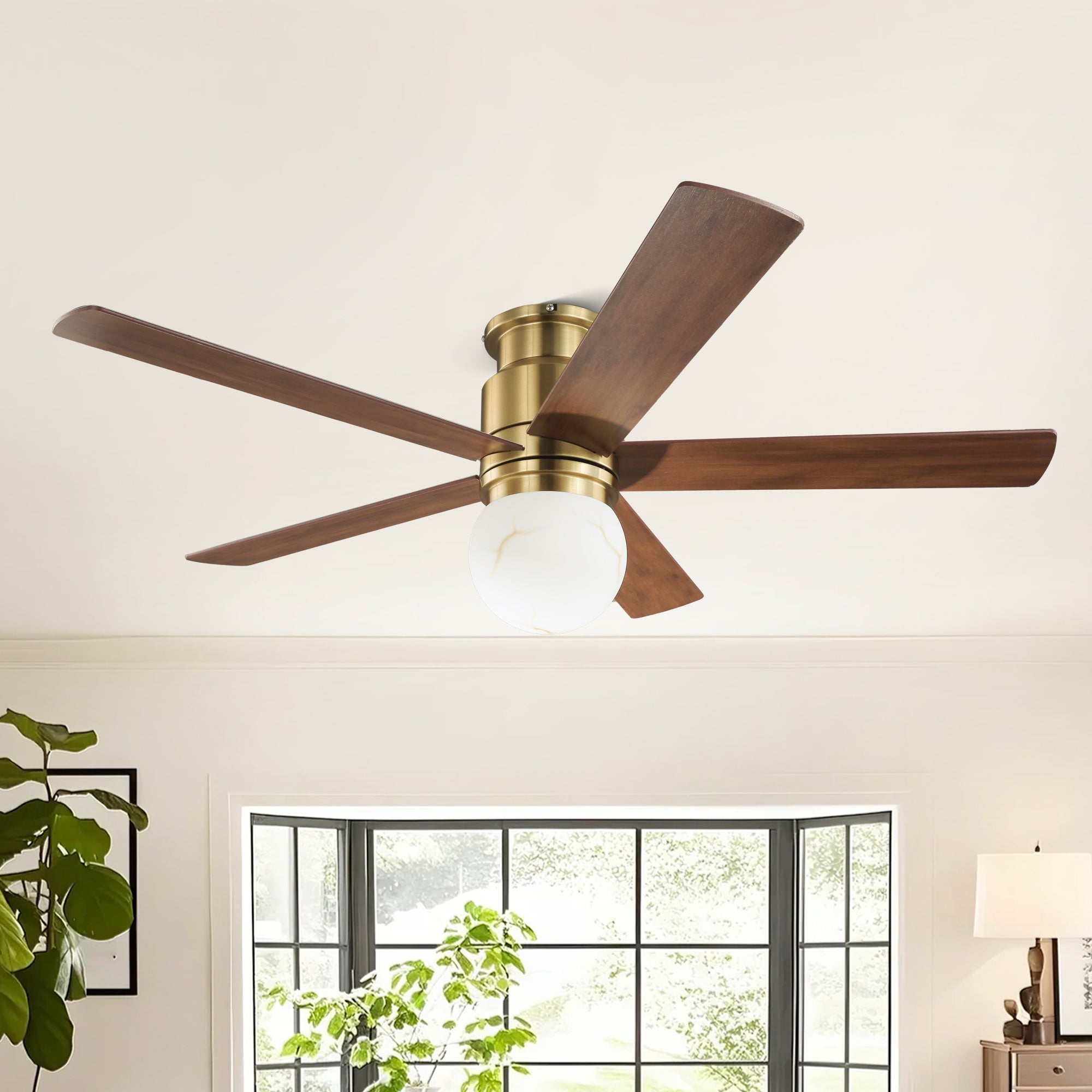 52 Inch Fanny Double-sided Blades Flush Mount LED Ceiling Fan with Remote Control
