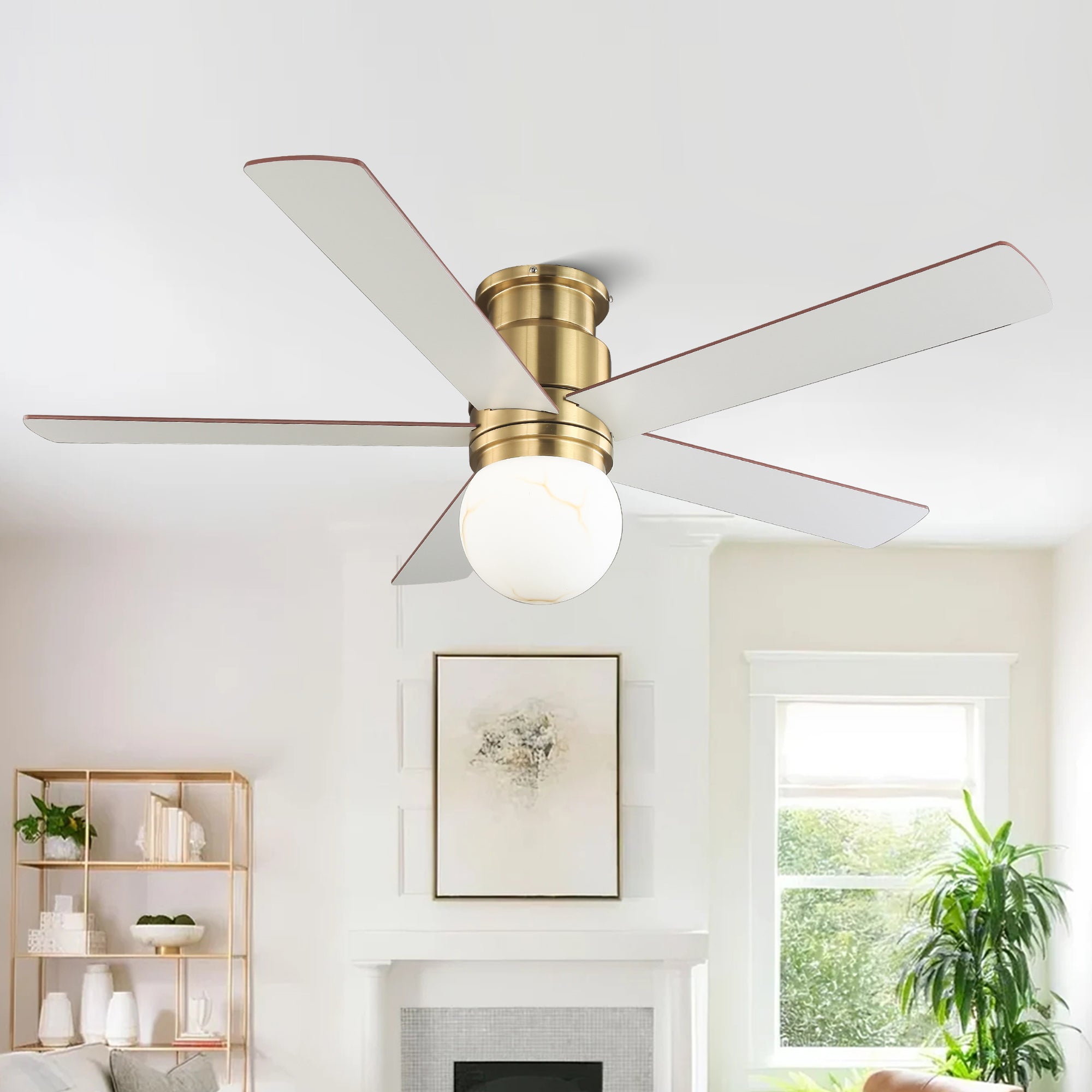 52 Inch Fanny Double-sided Blades Flush Mount LED Ceiling Fan with Remote Control