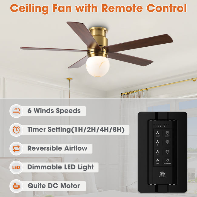 52 Inch Fanny Double-sided Blades Flush Mount LED Ceiling Fan with Remote Control