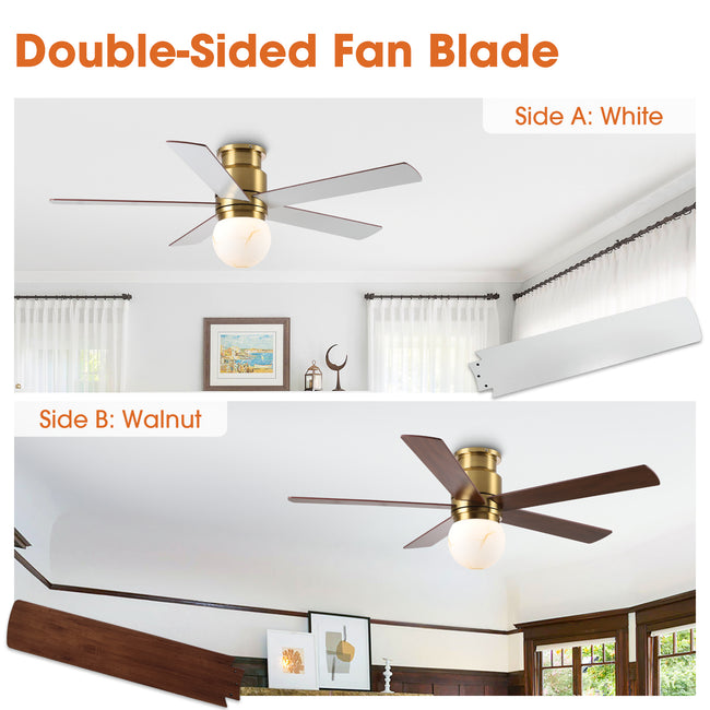 52 Inch Fanny Double-sided Blades Flush Mount LED Ceiling Fan with Remote Control