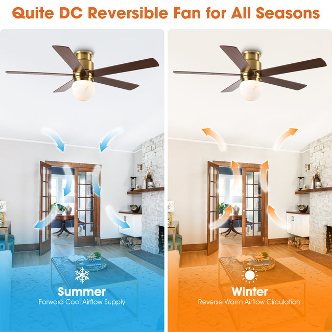 52 Inch Fanny Double-sided Blades Flush Mount LED Ceiling Fan with Remote Control