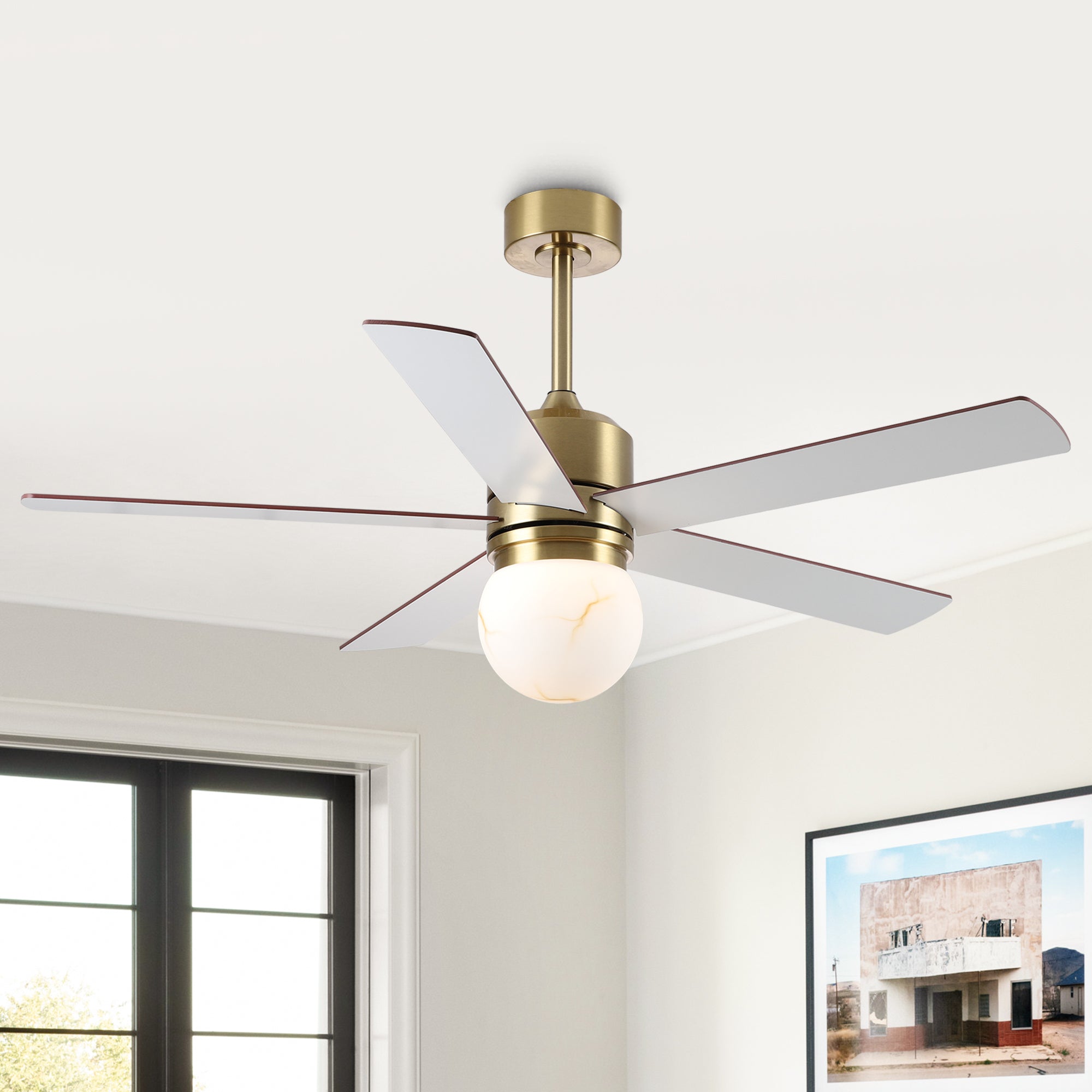 52 Inch Alva Double-sided Blades Downrod Mount LED Ceiling Fan with Remote Control