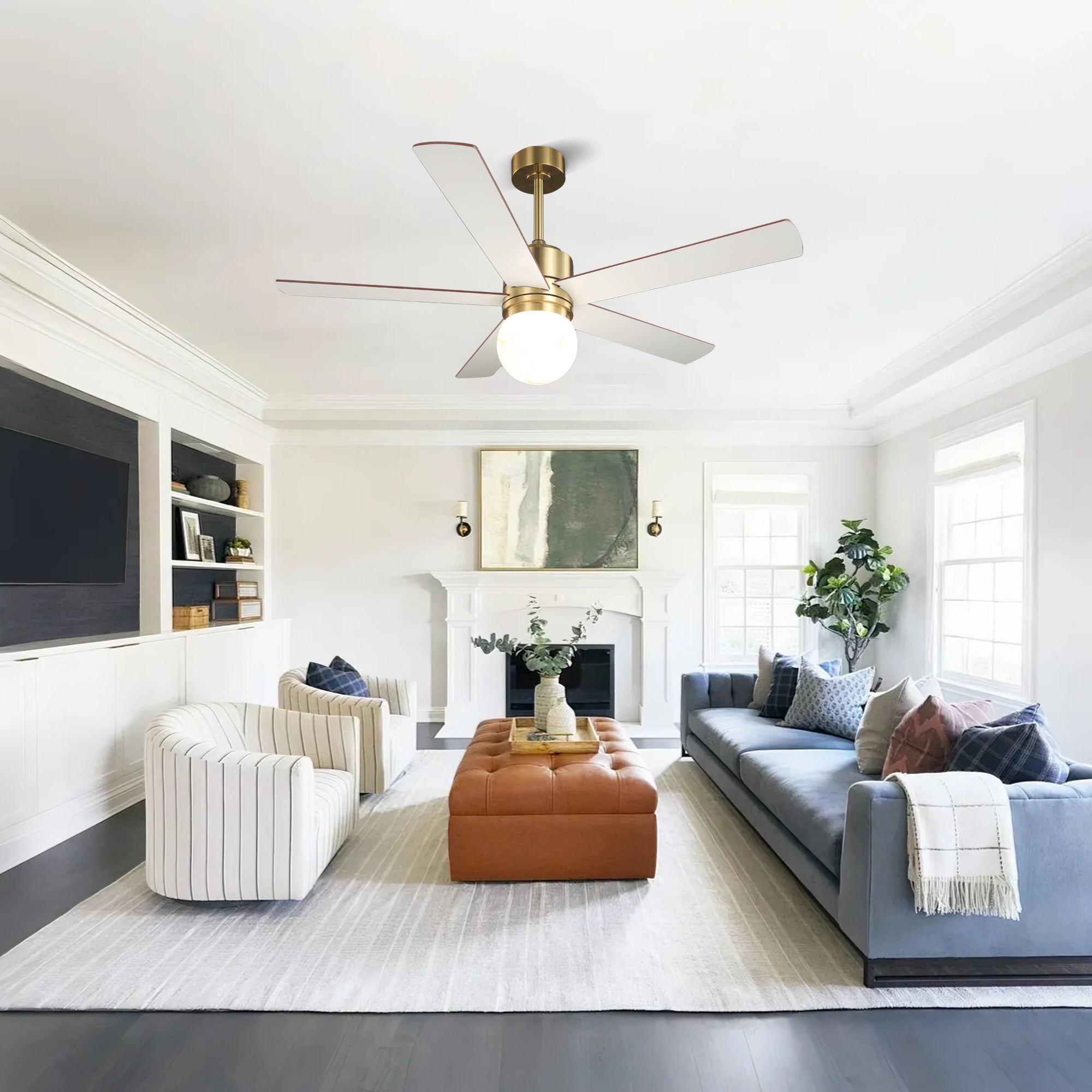 52 Inch Alva Double-sided Blades Downrod Mount LED Ceiling Fan with Remote Control