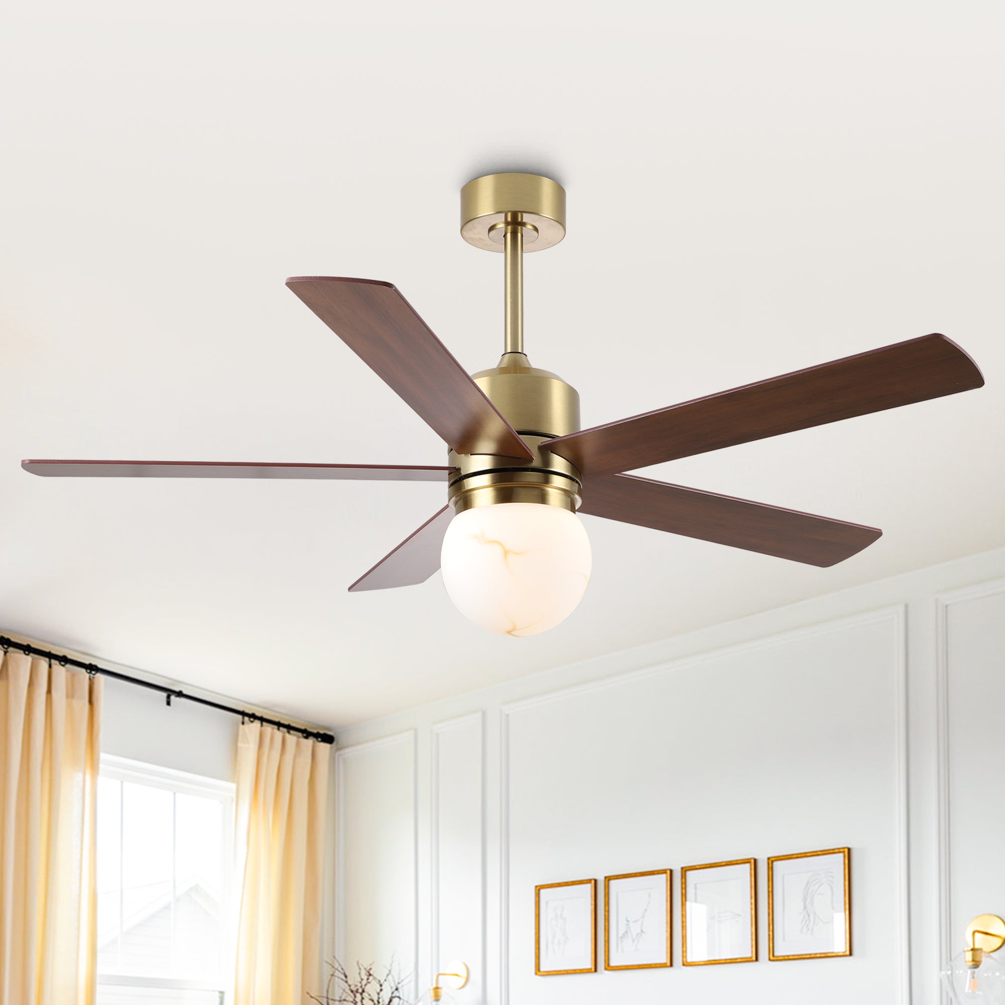 52 Inch Alva Double-sided Blades Downrod Mount LED Ceiling Fan with Remote Control